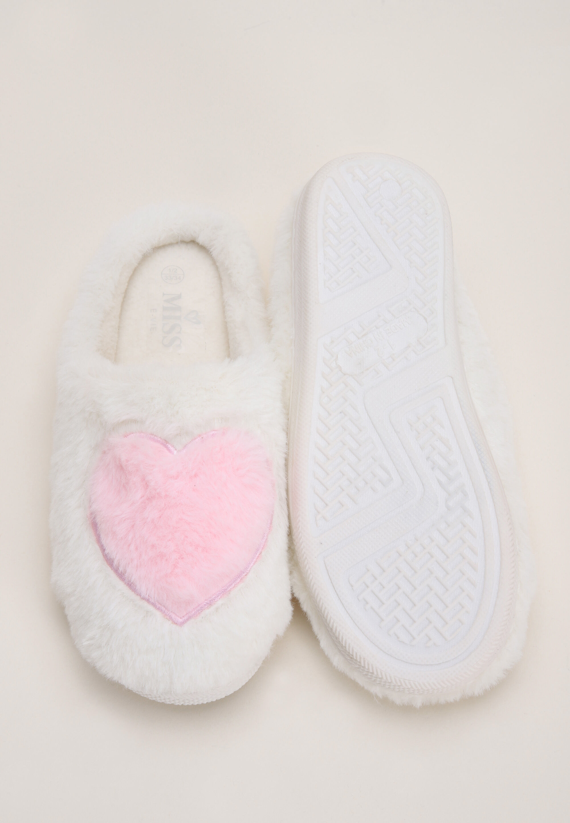Girls Cream & Pink Heart Mule Slipper