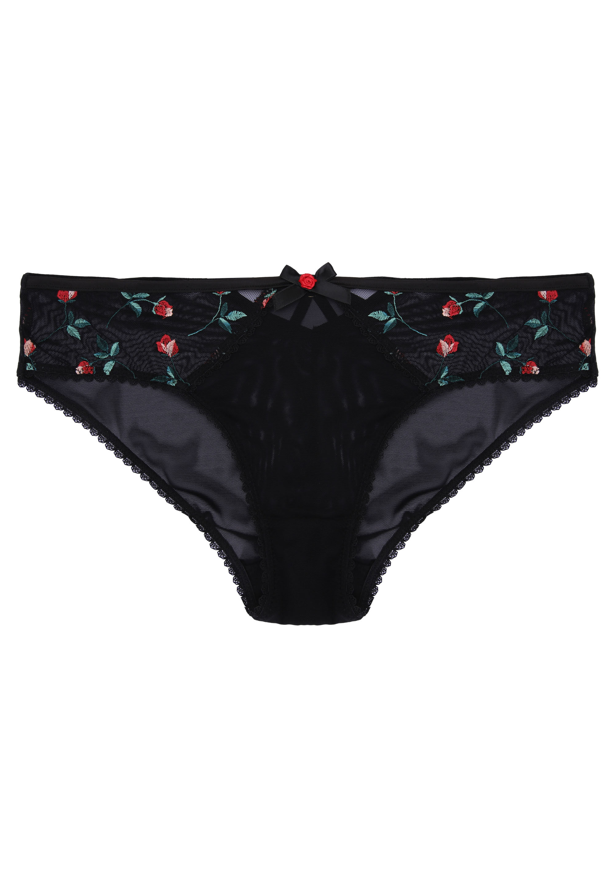 Womens Black Floral Embroidered Midi Brief