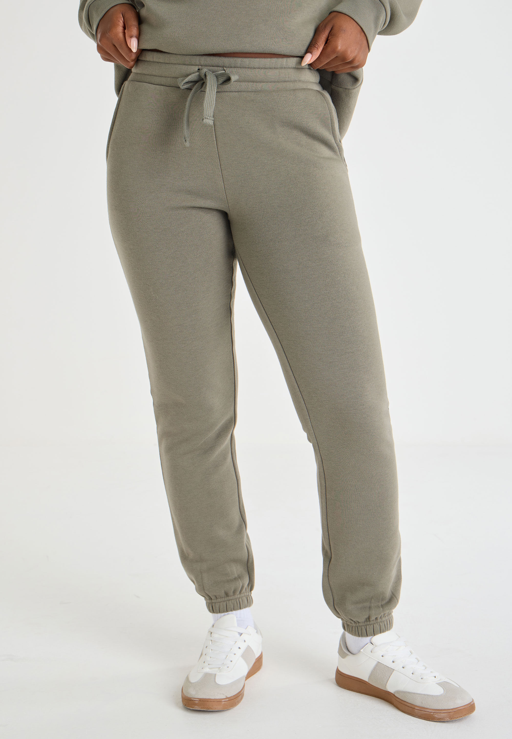Womens Khaki Plain Cuffed Joggers