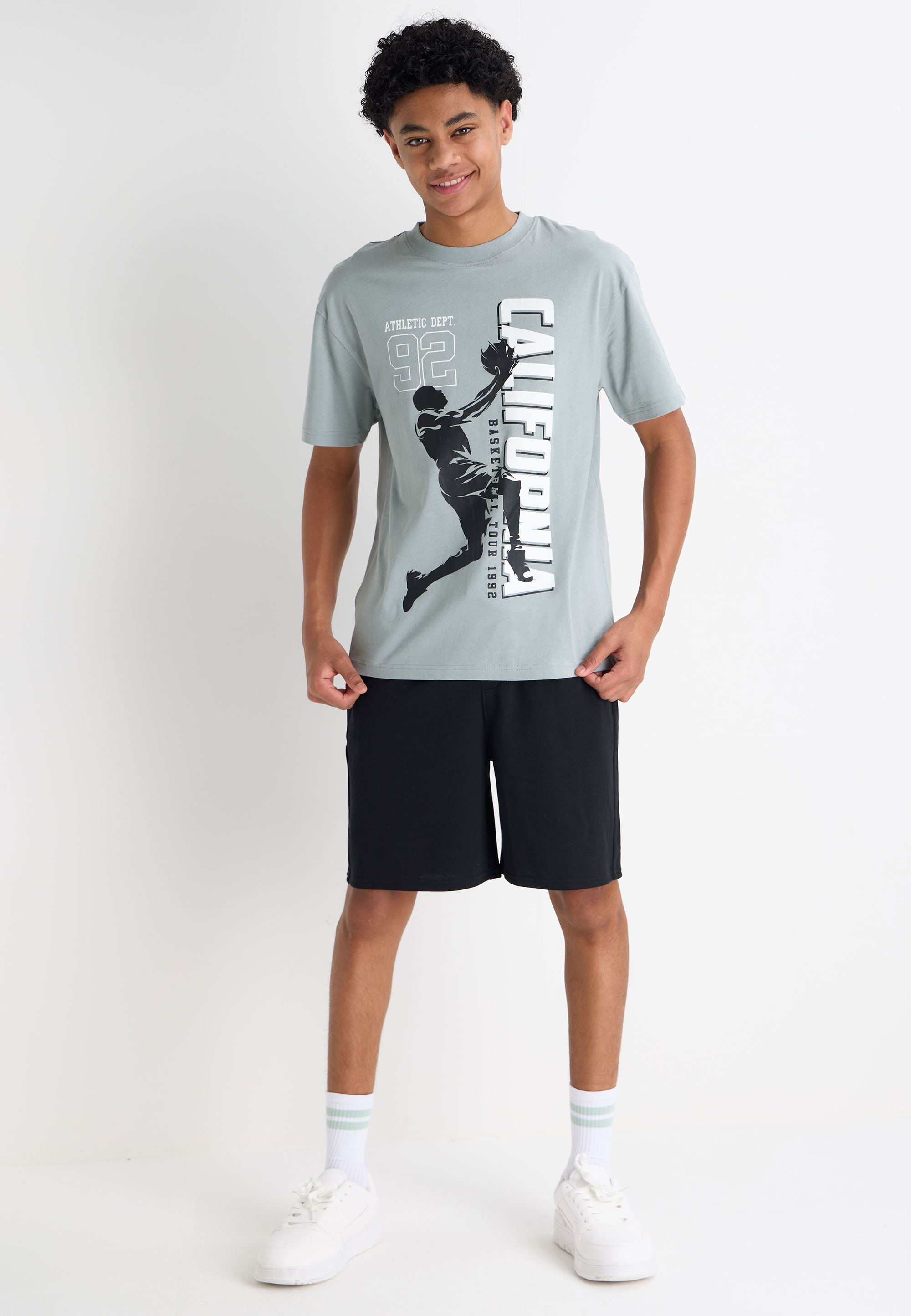 Older Boys Green Basketball Print T-Shirt