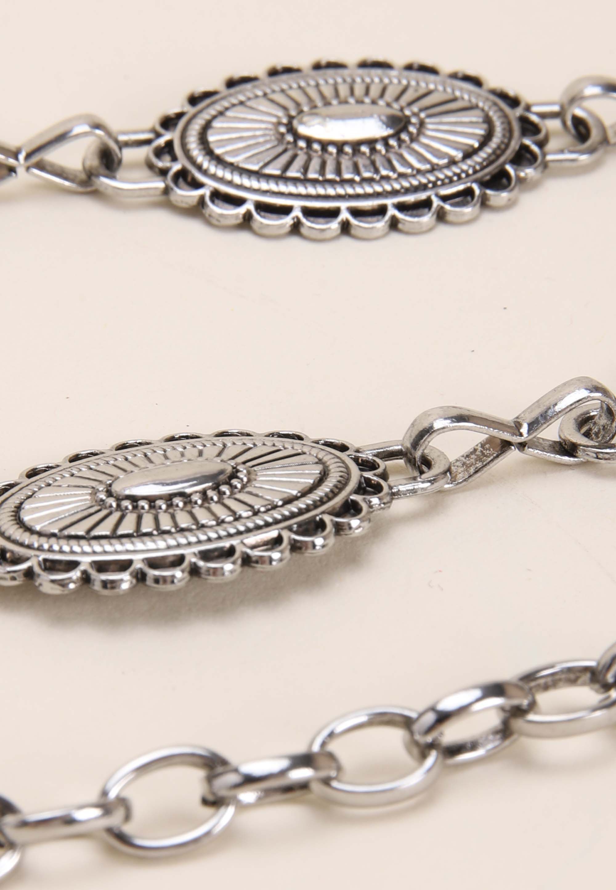 Womens Silver Disc Chain Belt