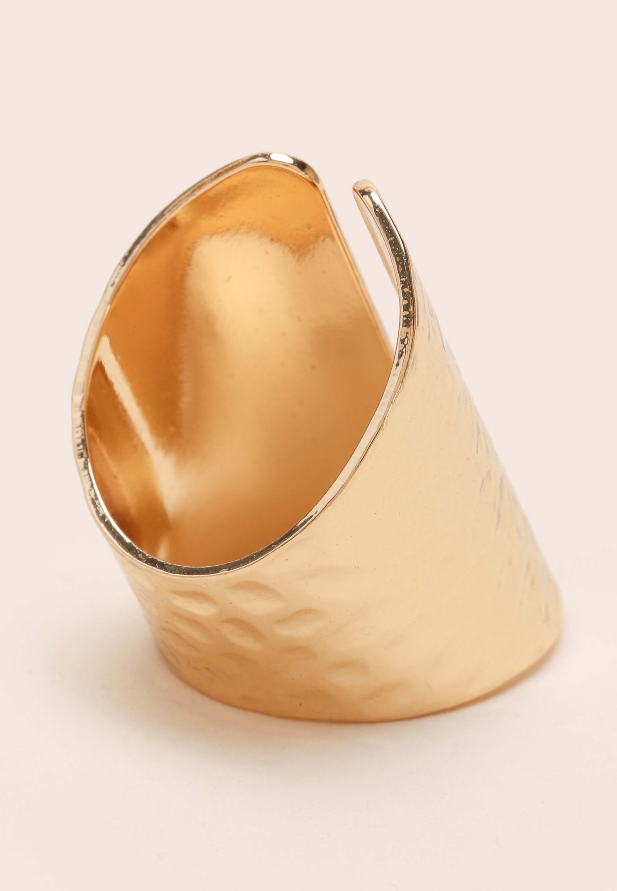 Womens Gold Angular Textured Cocktail Ring