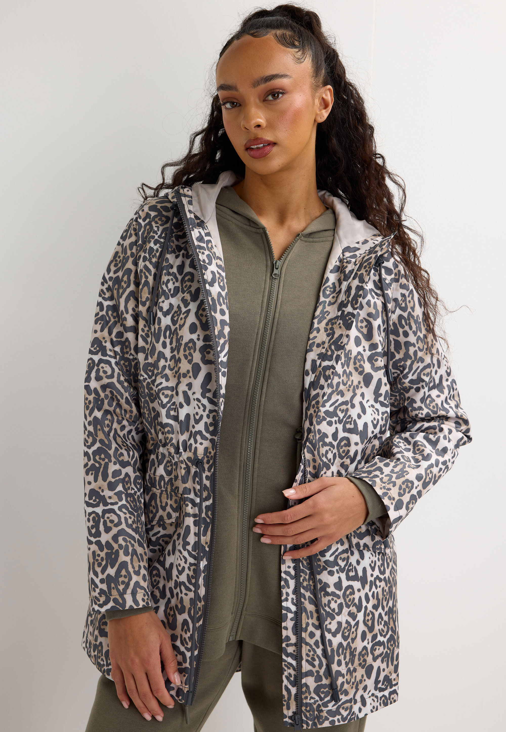 Womens Brown Animal Print Glam Raincoat