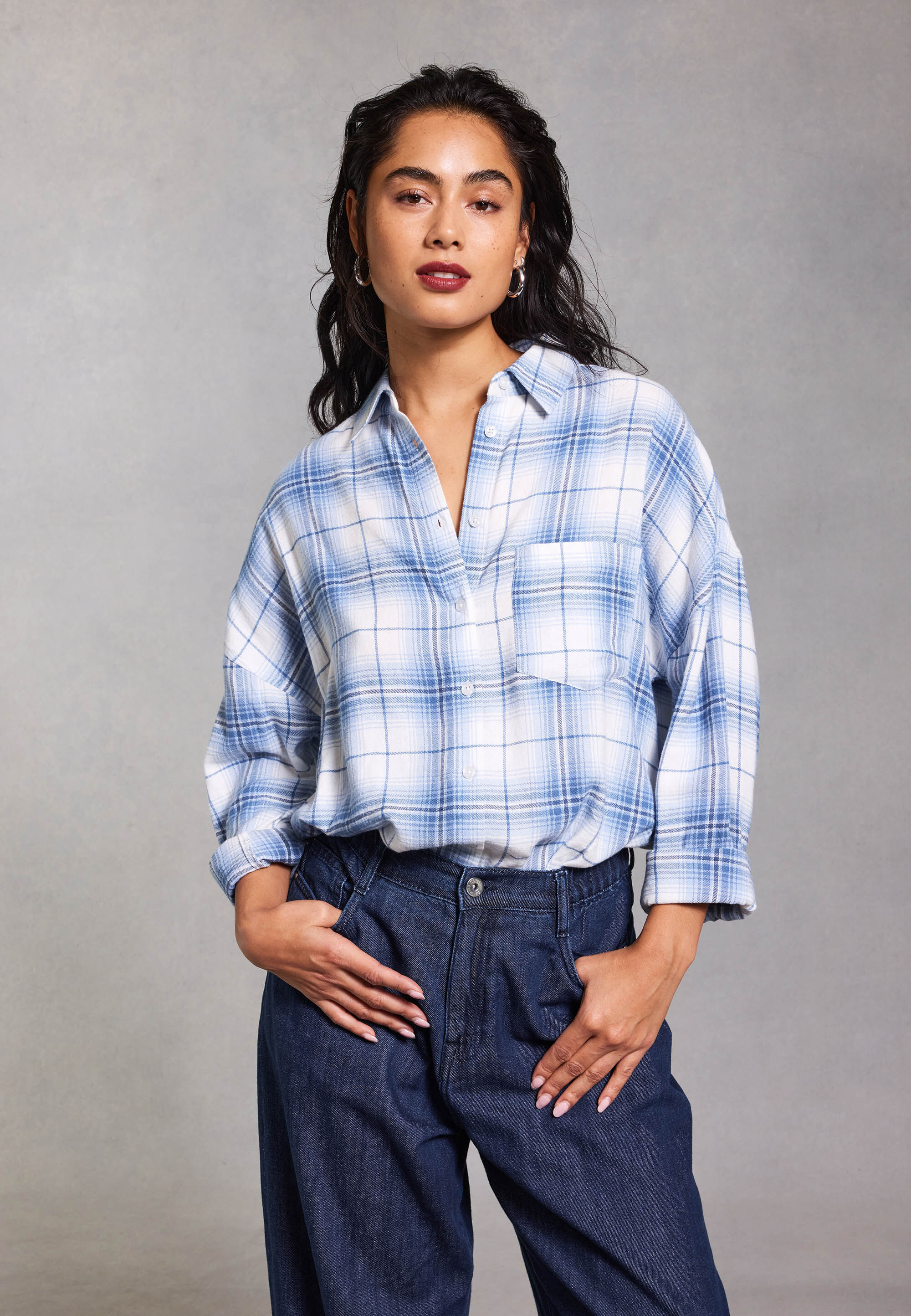 Womens Blue Check Western Shirt