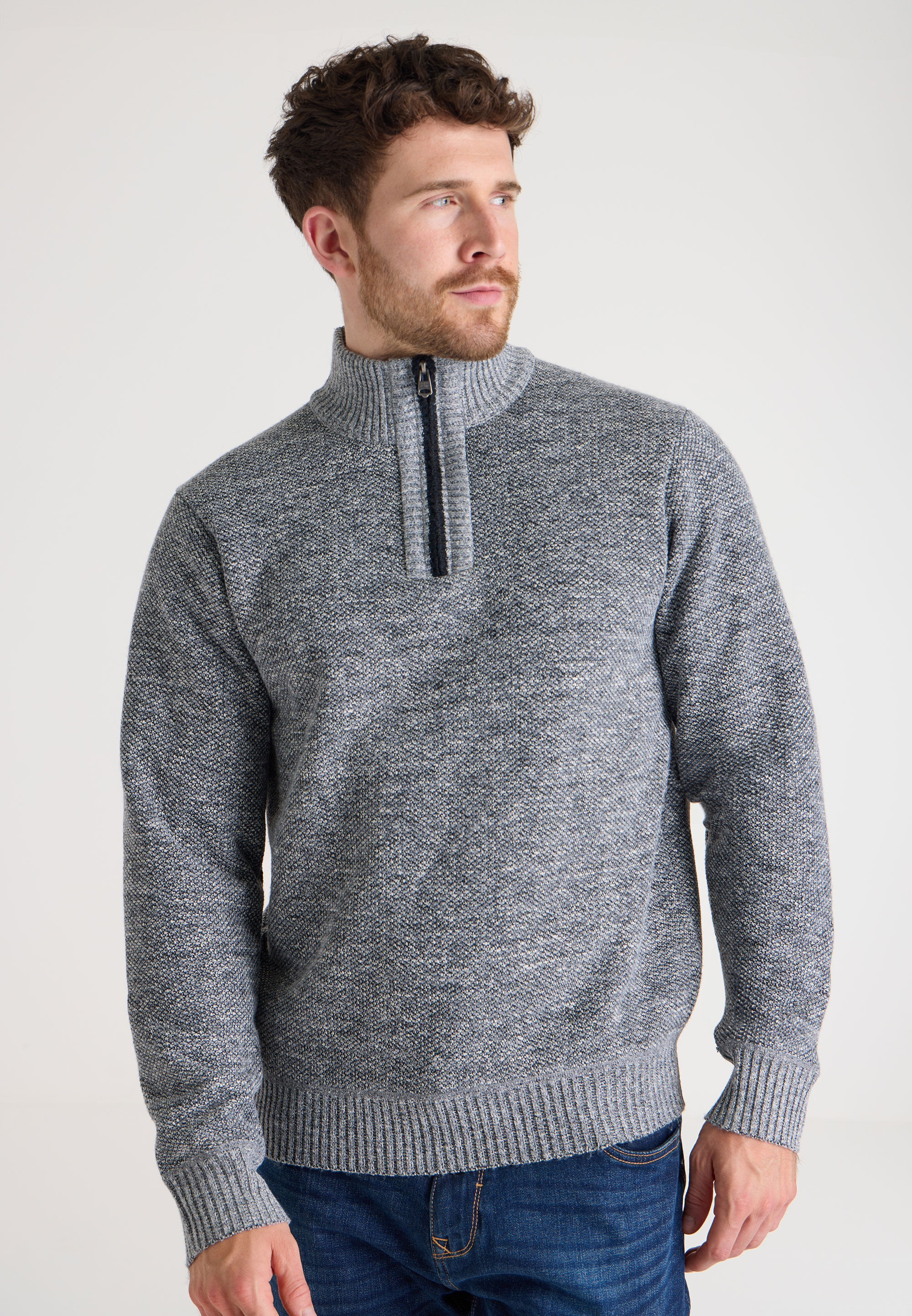 Mens Grey Quarter Zip Knit Jumper