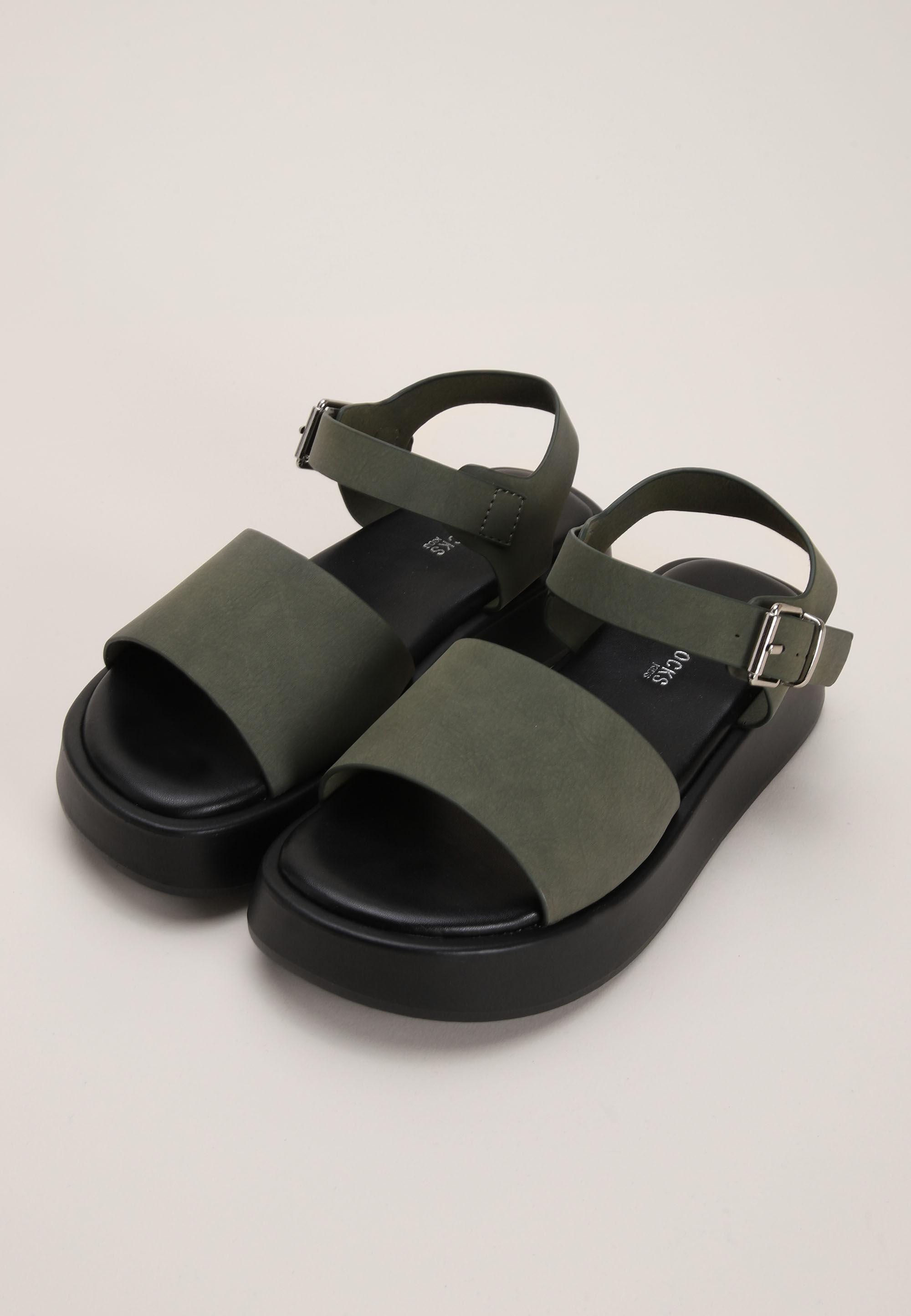 Older Girls Khaki Strap Flatform Sandals