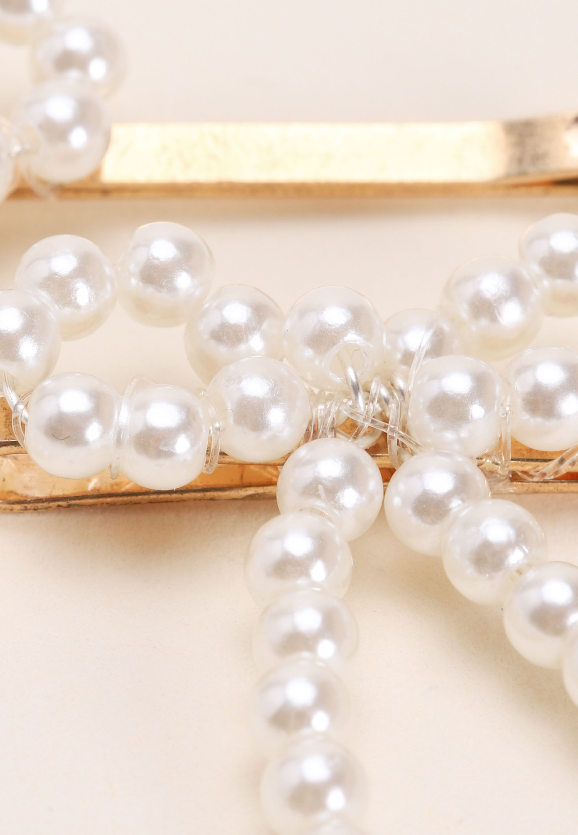 Womens 2pk Gold & Pearl Bow Hair Slides