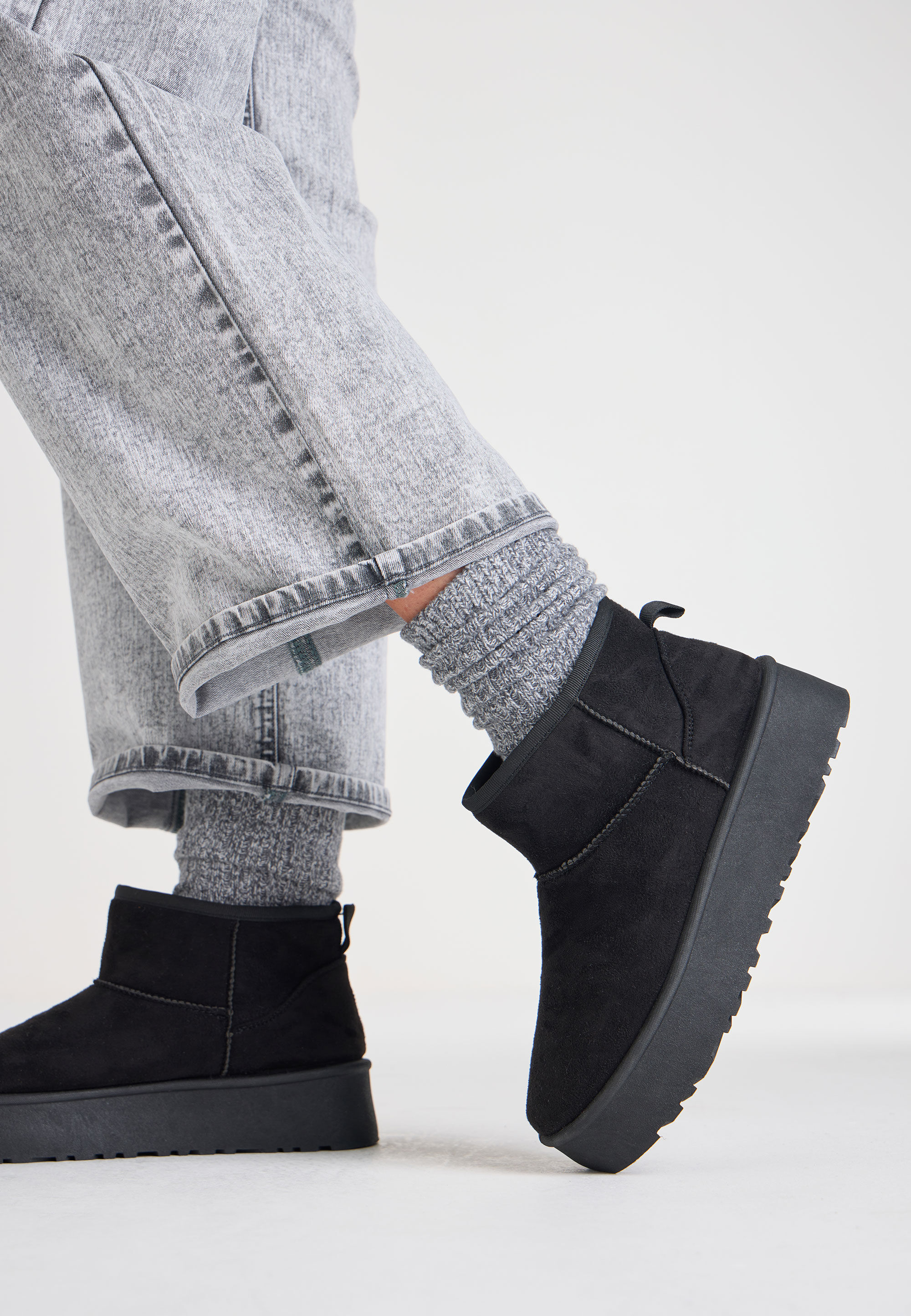 Womens Black Mini Soft Lined Boots