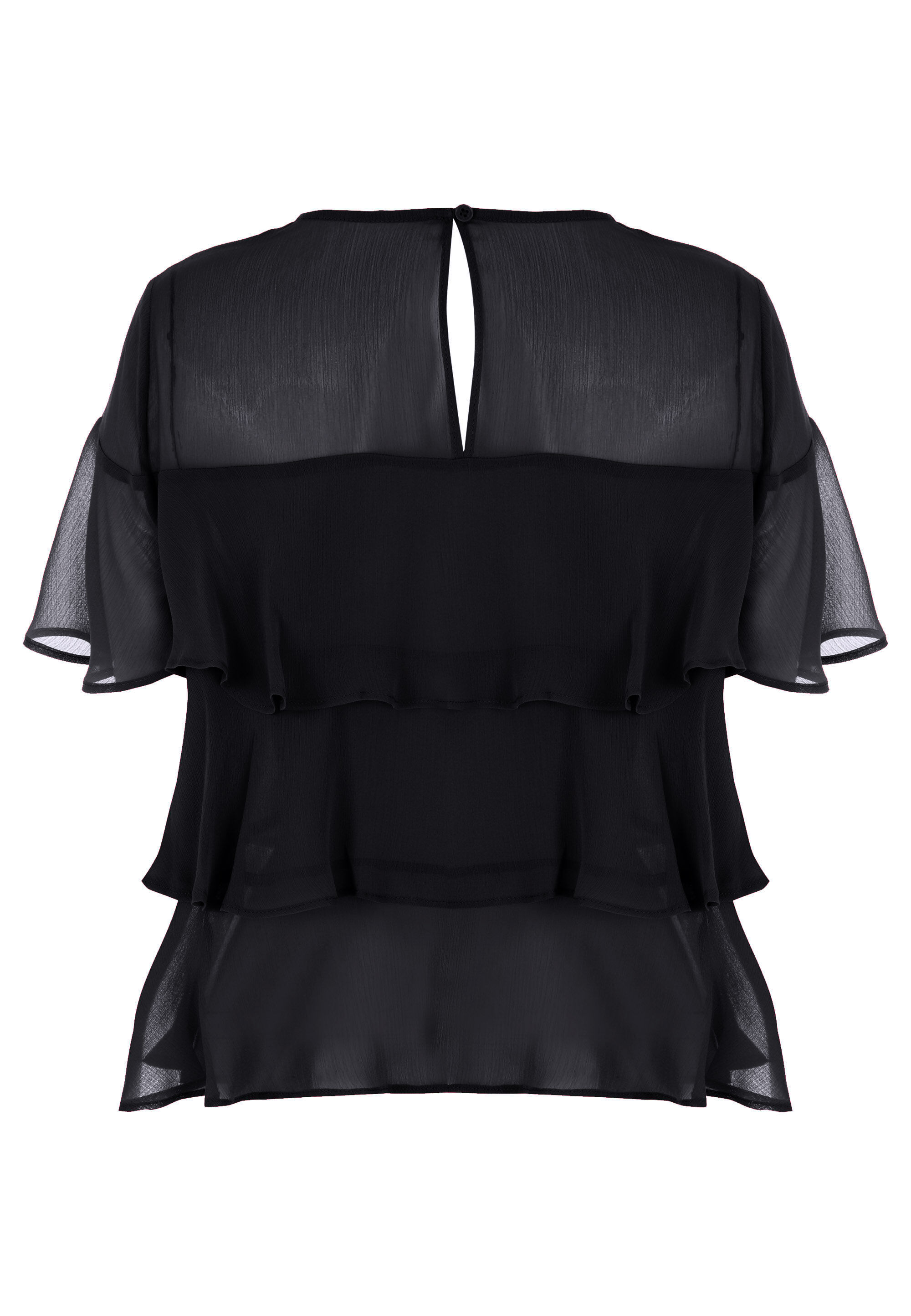 Womens Black Ruffle Tiered Blouse Top