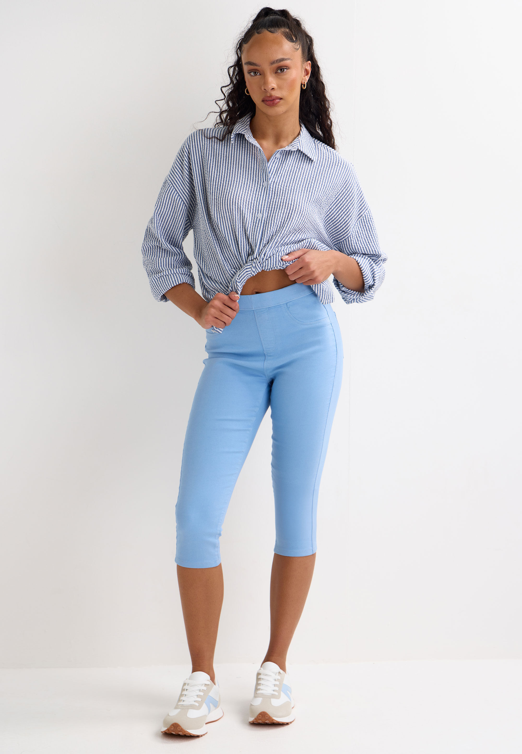 Womens Light Blue Plain Kate Cropped Jeggings
