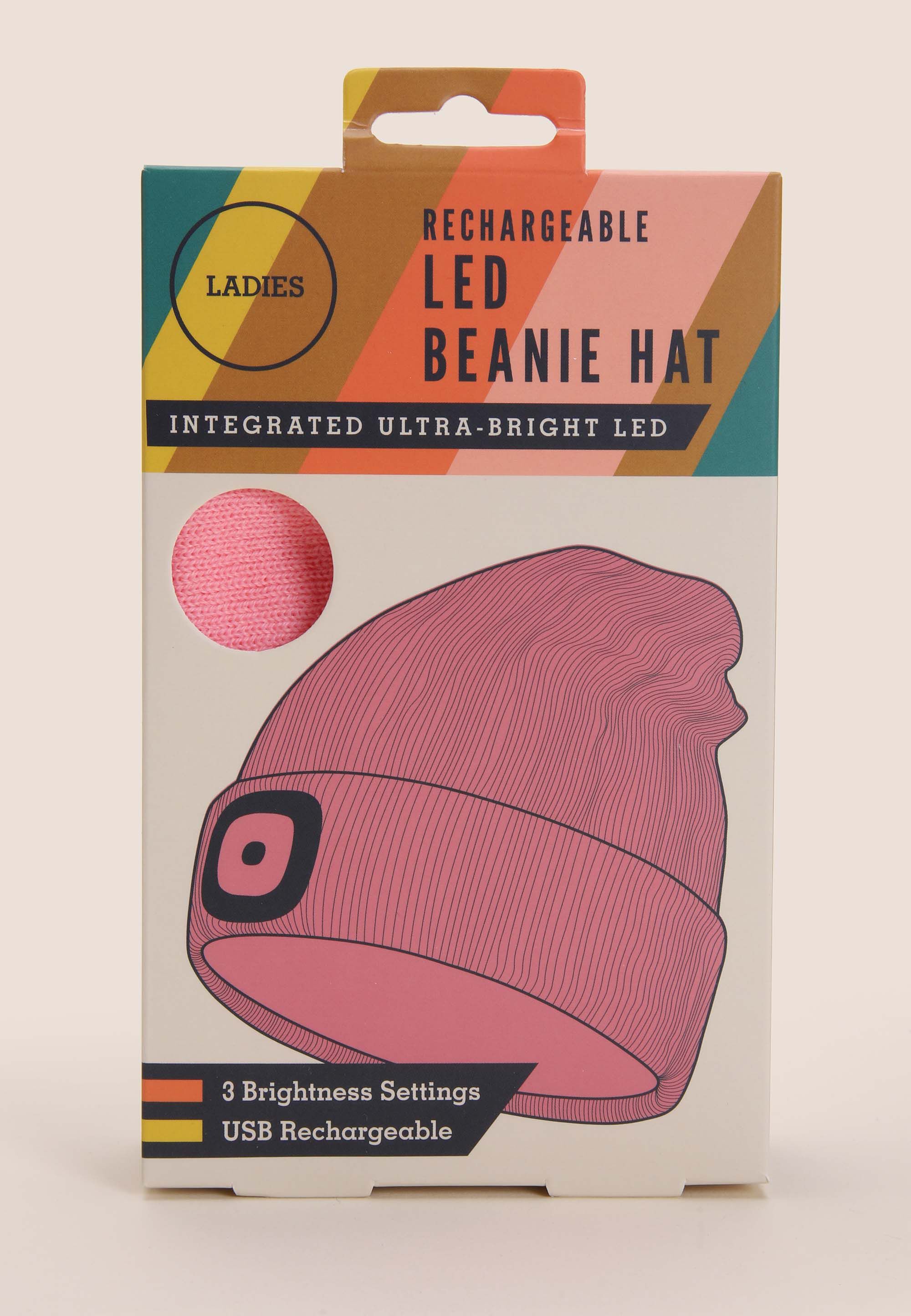Womens Pink LED Rechargeable Beanie Hat