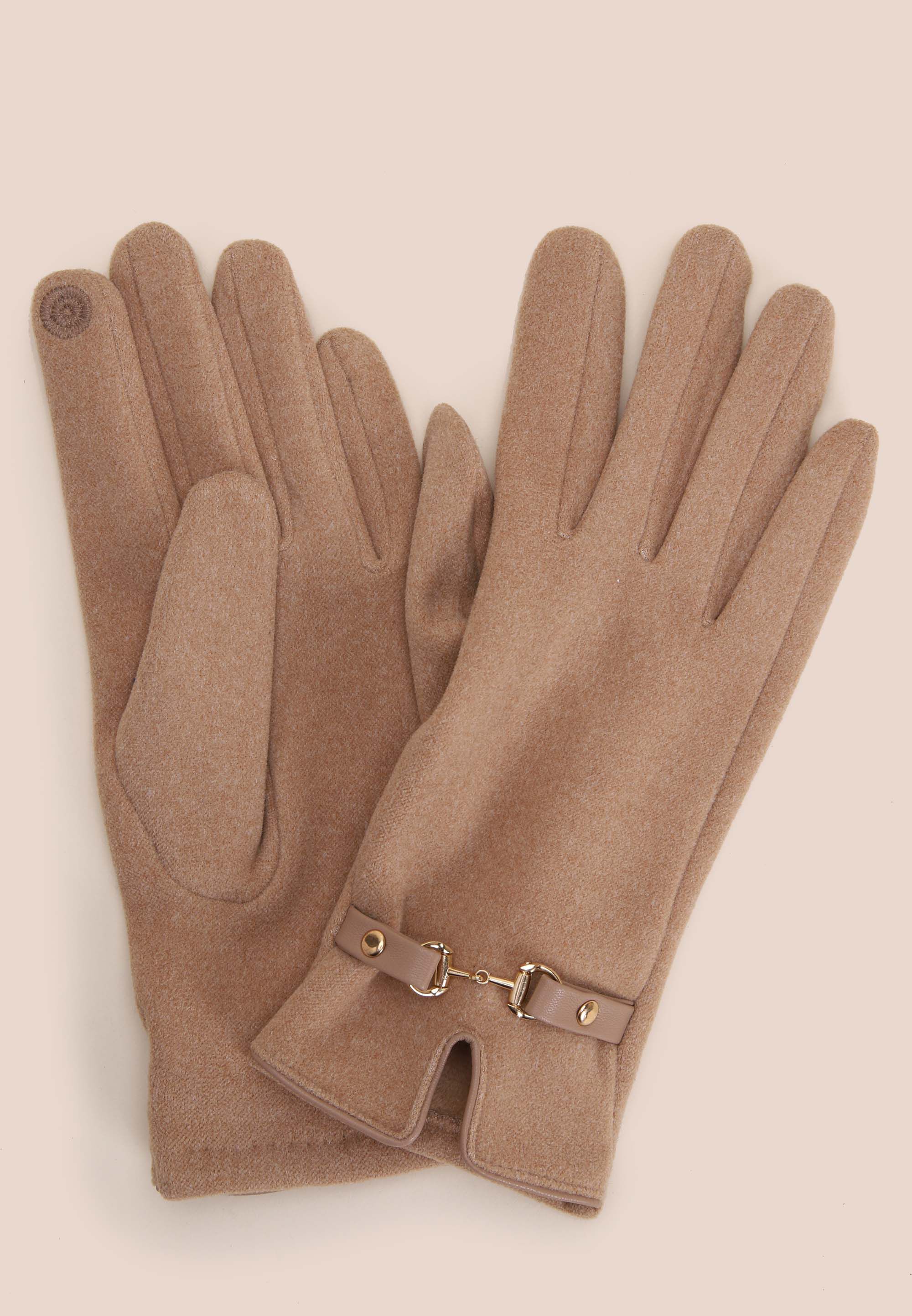 Womens Natural & Gold Snaffle Fleece Gloves