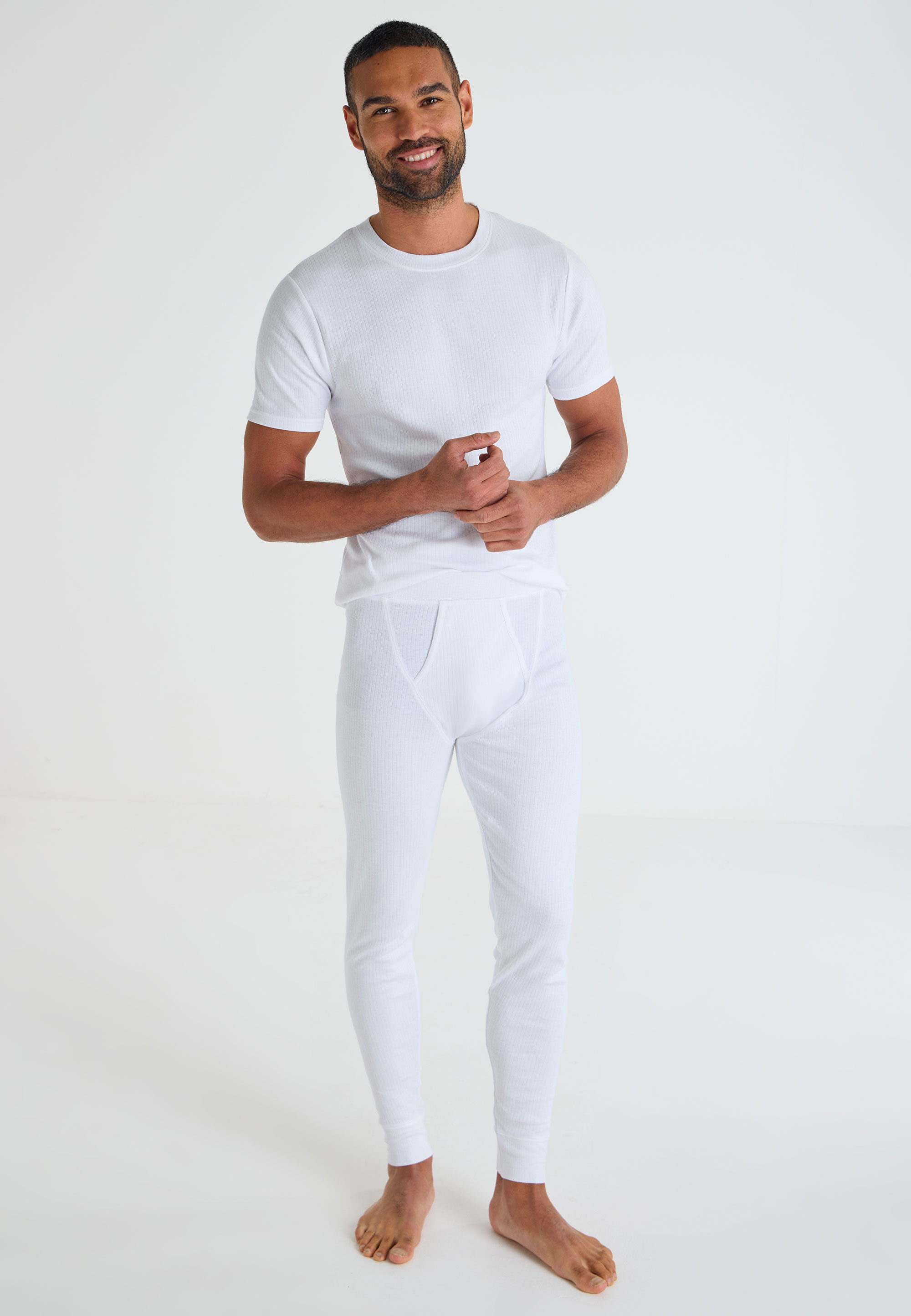 Mens White Plain Thermal Long John Bottoms