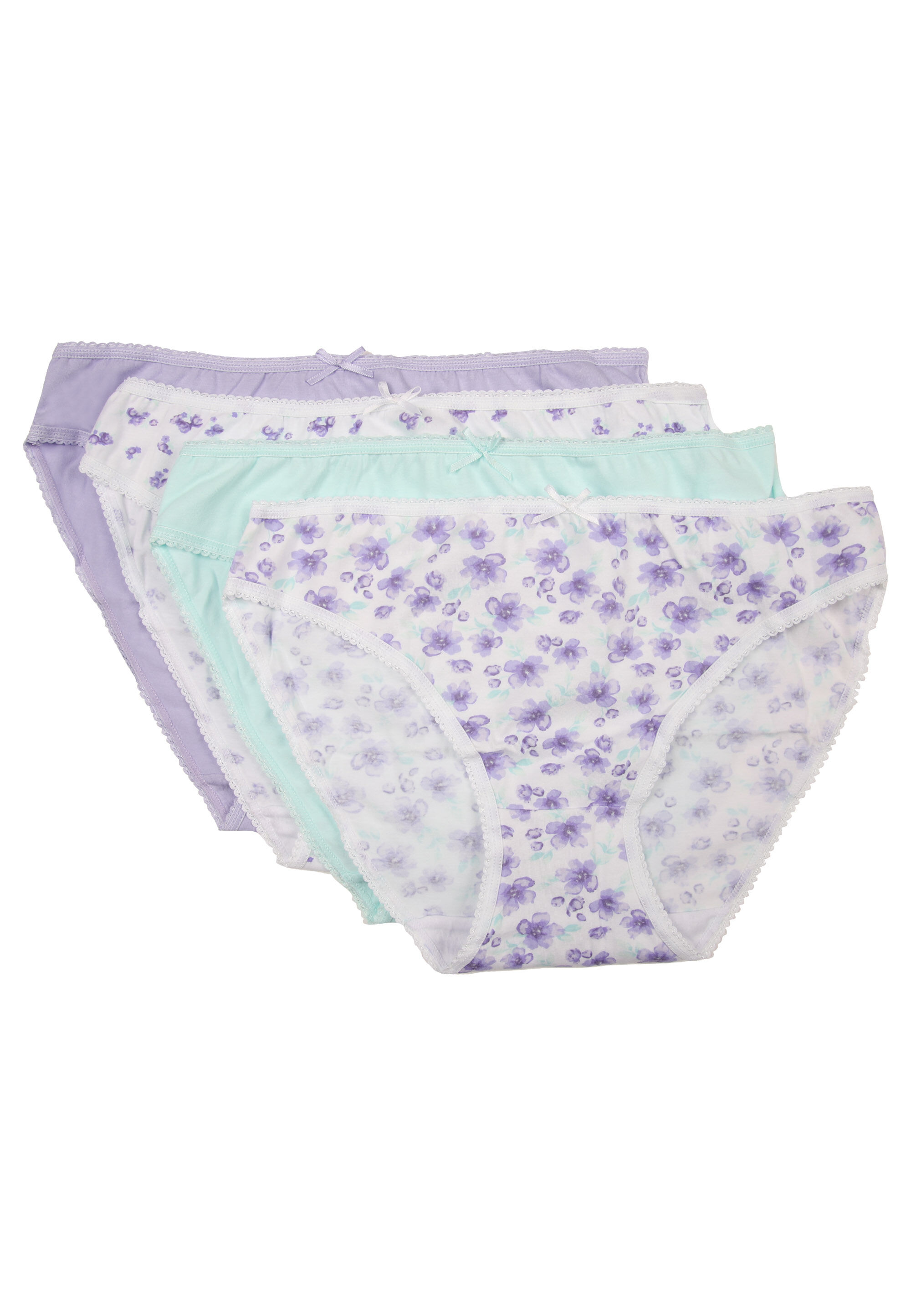 Womens 4pk Lilac Floral Print High Cut Briefs