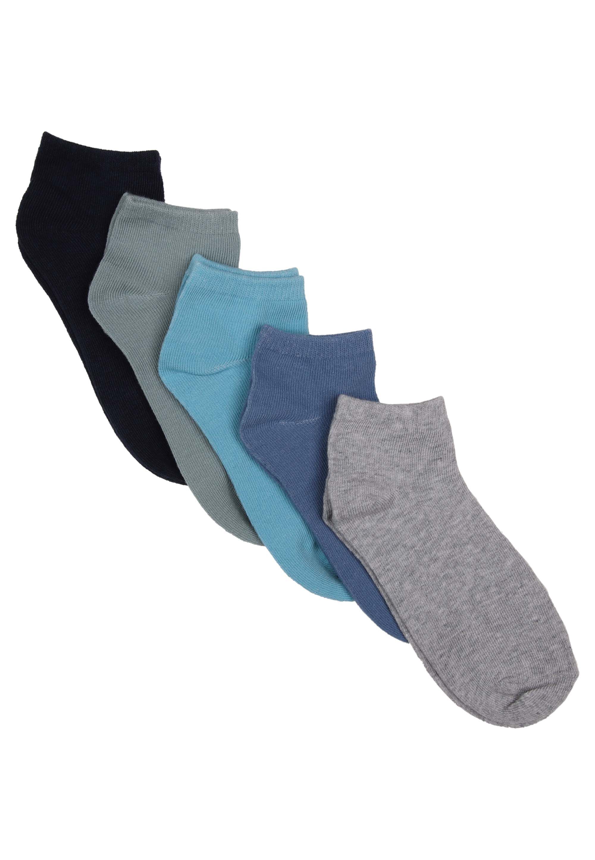 Boys 5pk Sage & Blue Ribbed Trainer Socks