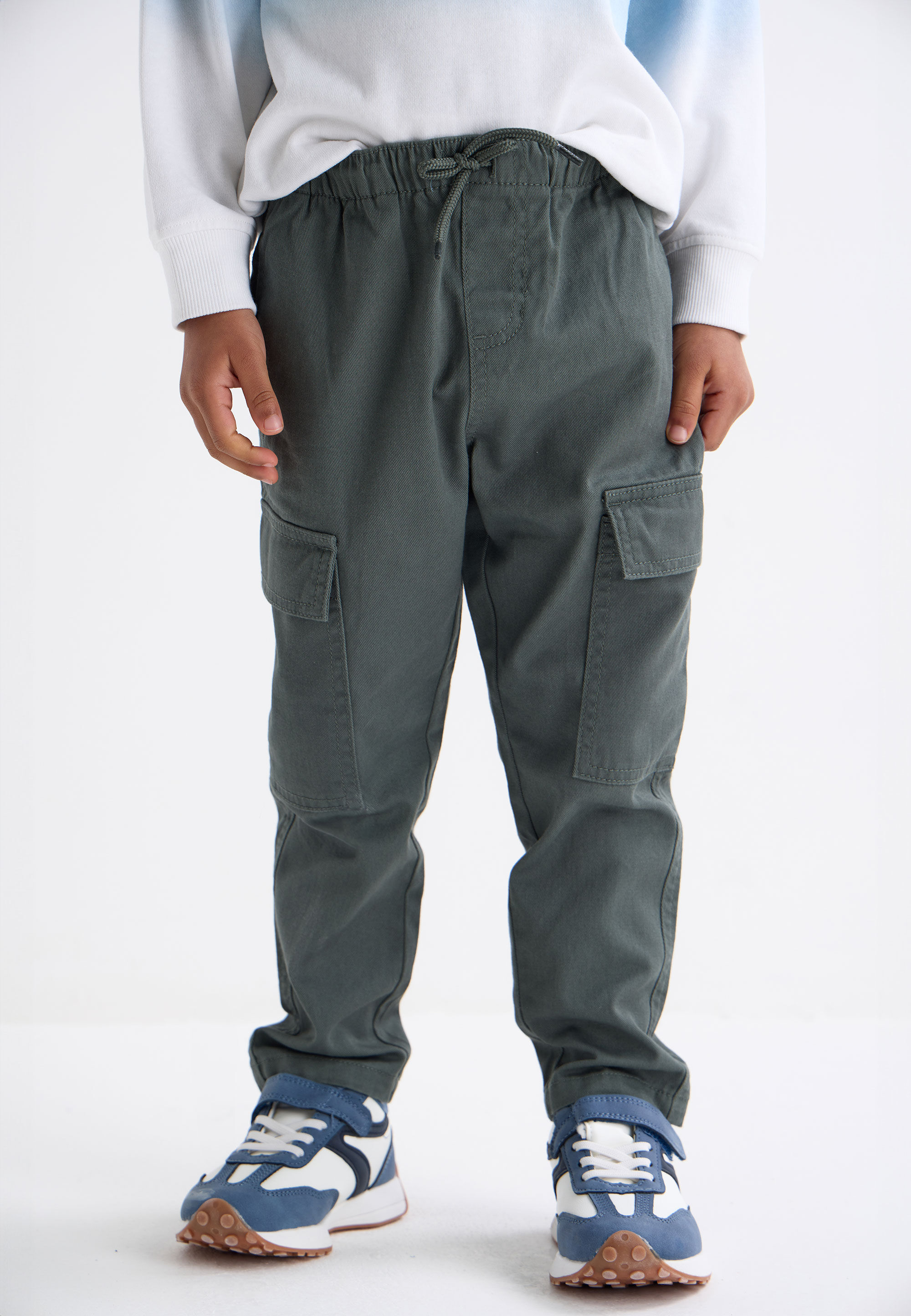 Younger Boys Khaki Woven Twill Cargo Trousers