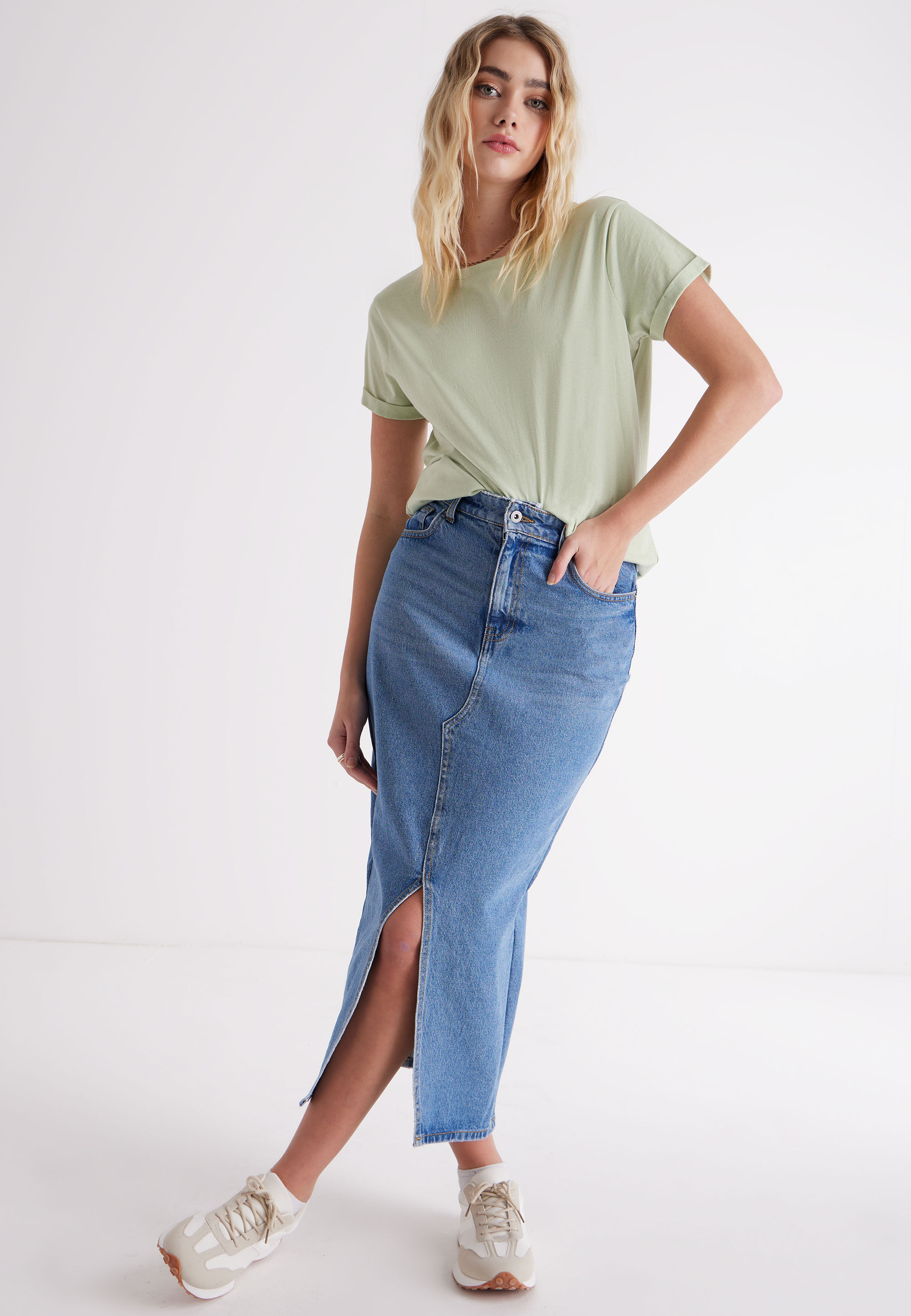 Womens Green Roll Sleeve Top