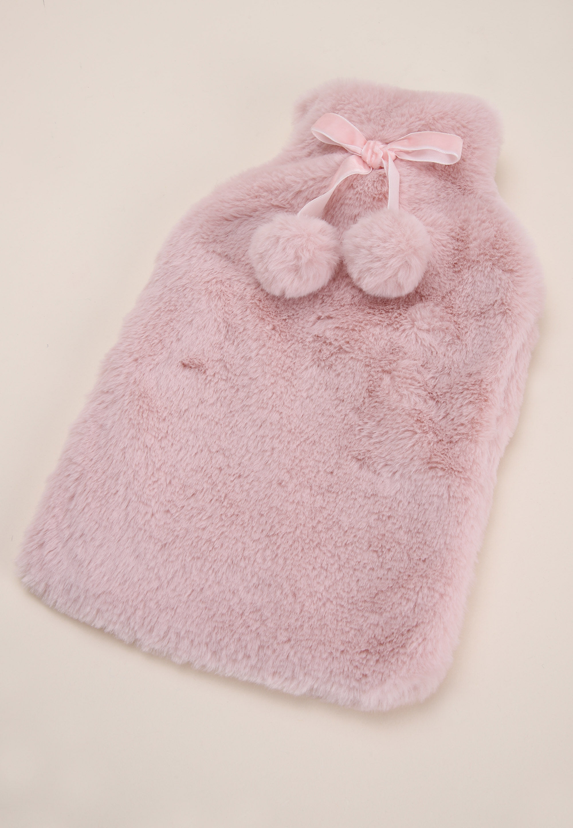 Womens Pink Plain Fluffy Hot Water Bottle