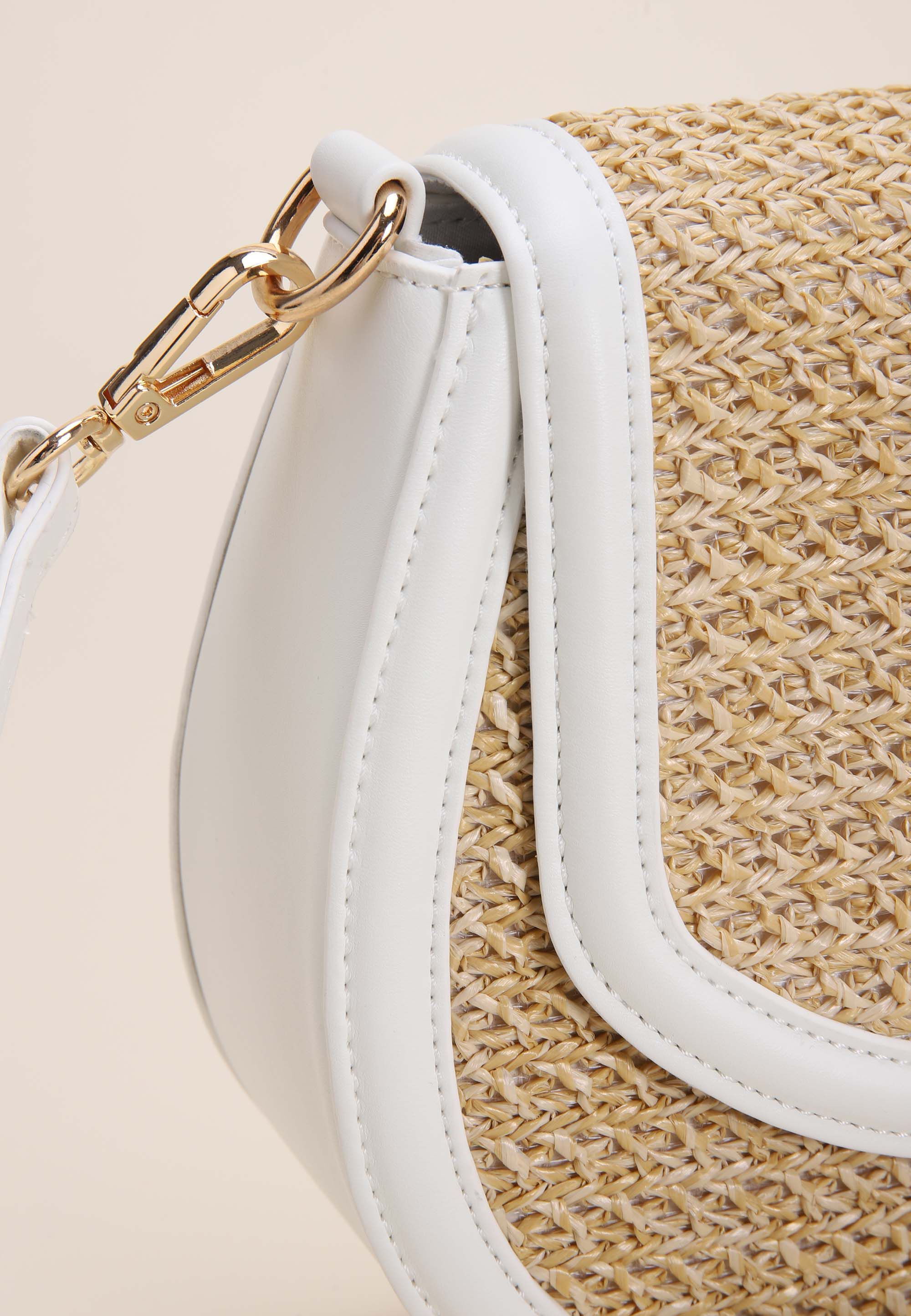 Womens White & Straw Saddle Shoulder Bag