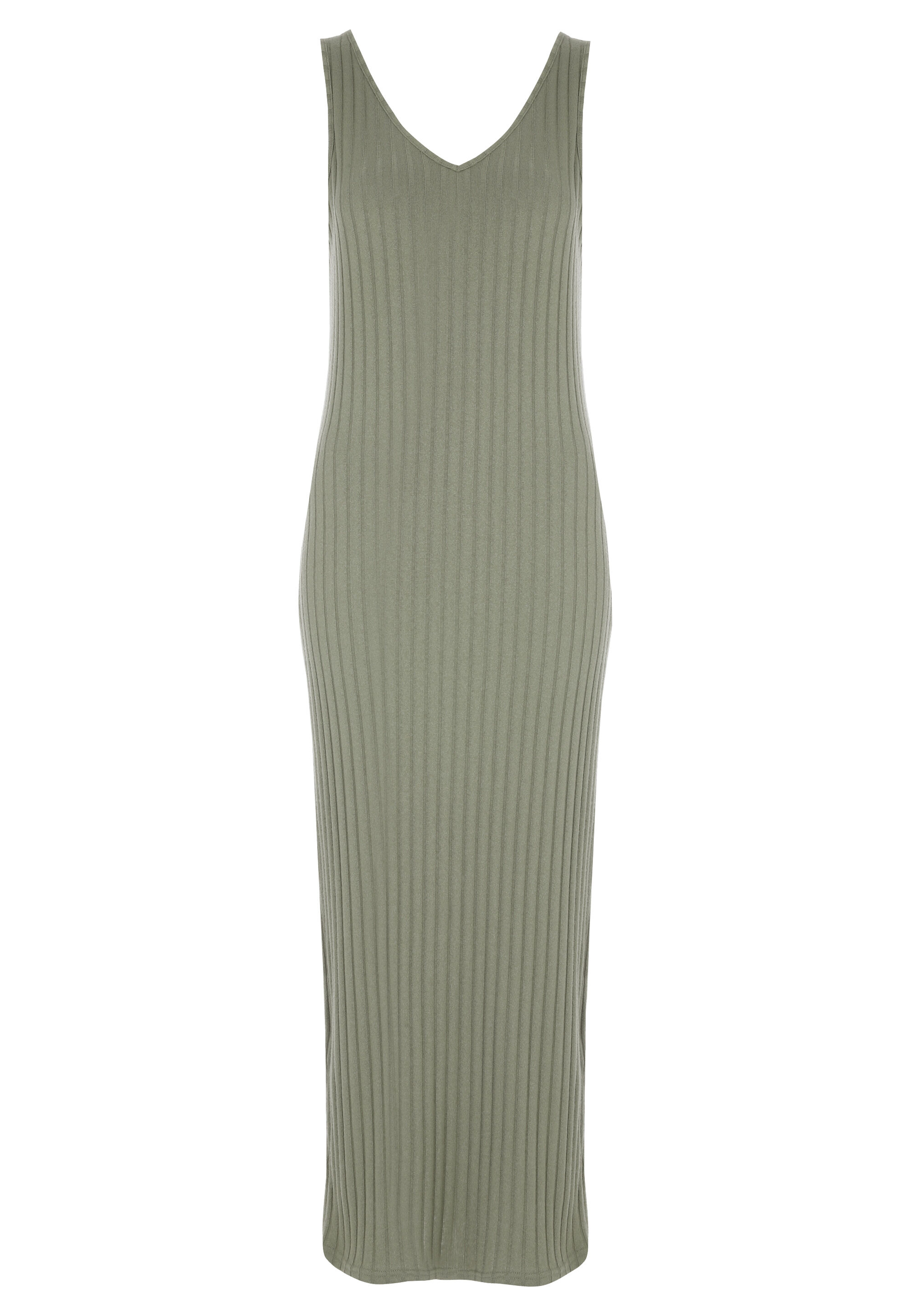Womens Khaki Rib Vest Maxi Dress