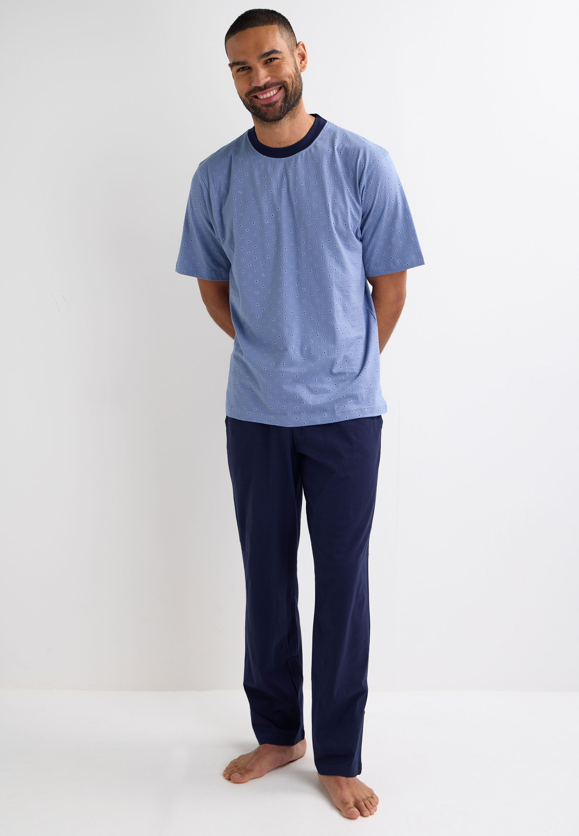 Mens Blue Spot Jersey Pyjama Set