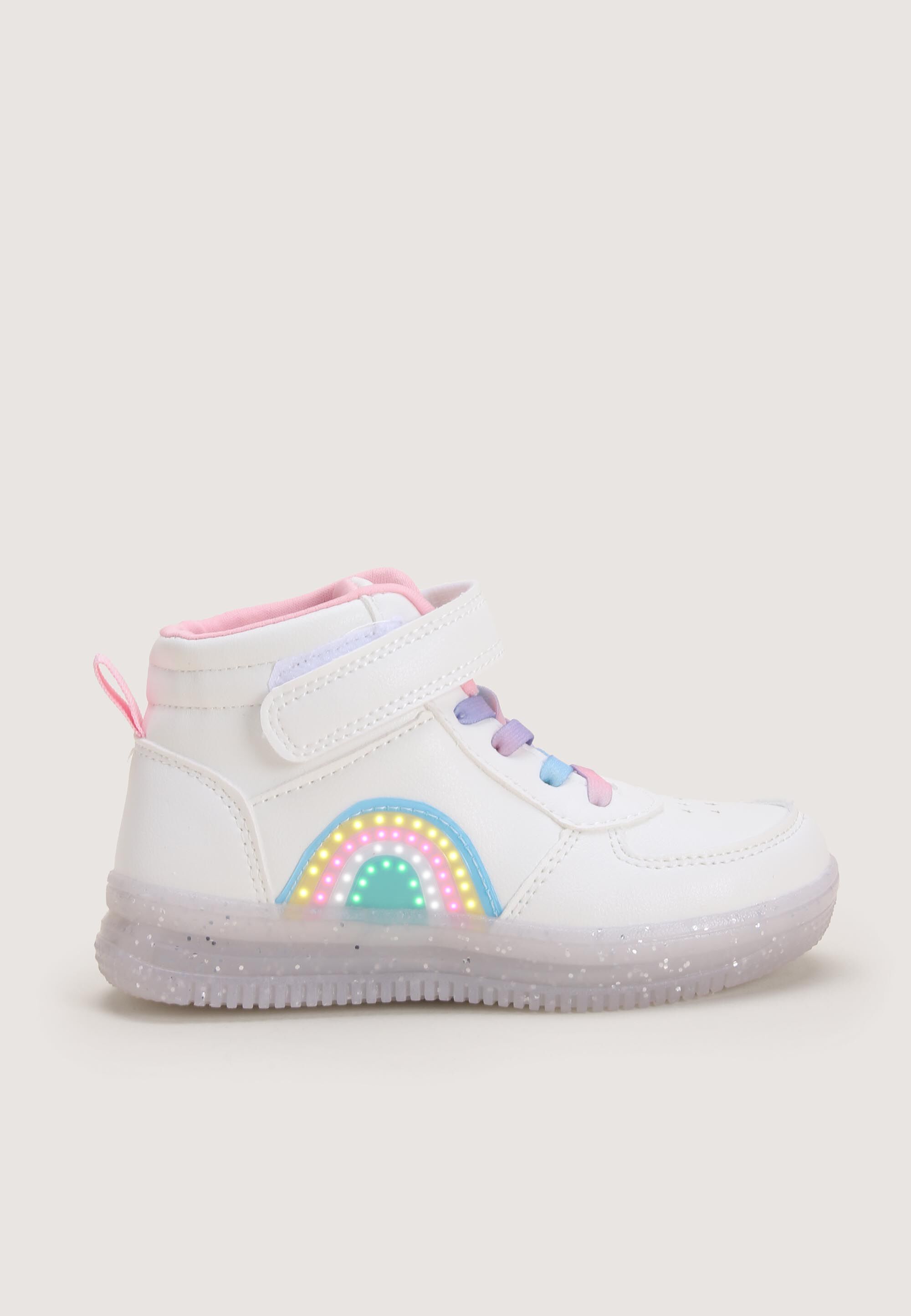 Younger Girl White High Top Light Up Rainbow Trainers