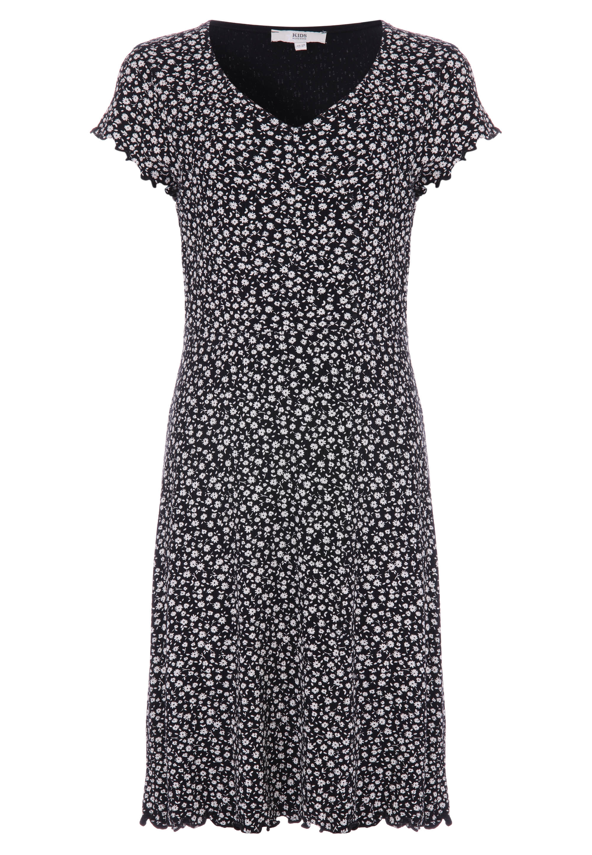 Older Girls Black & White Floral Print Dress