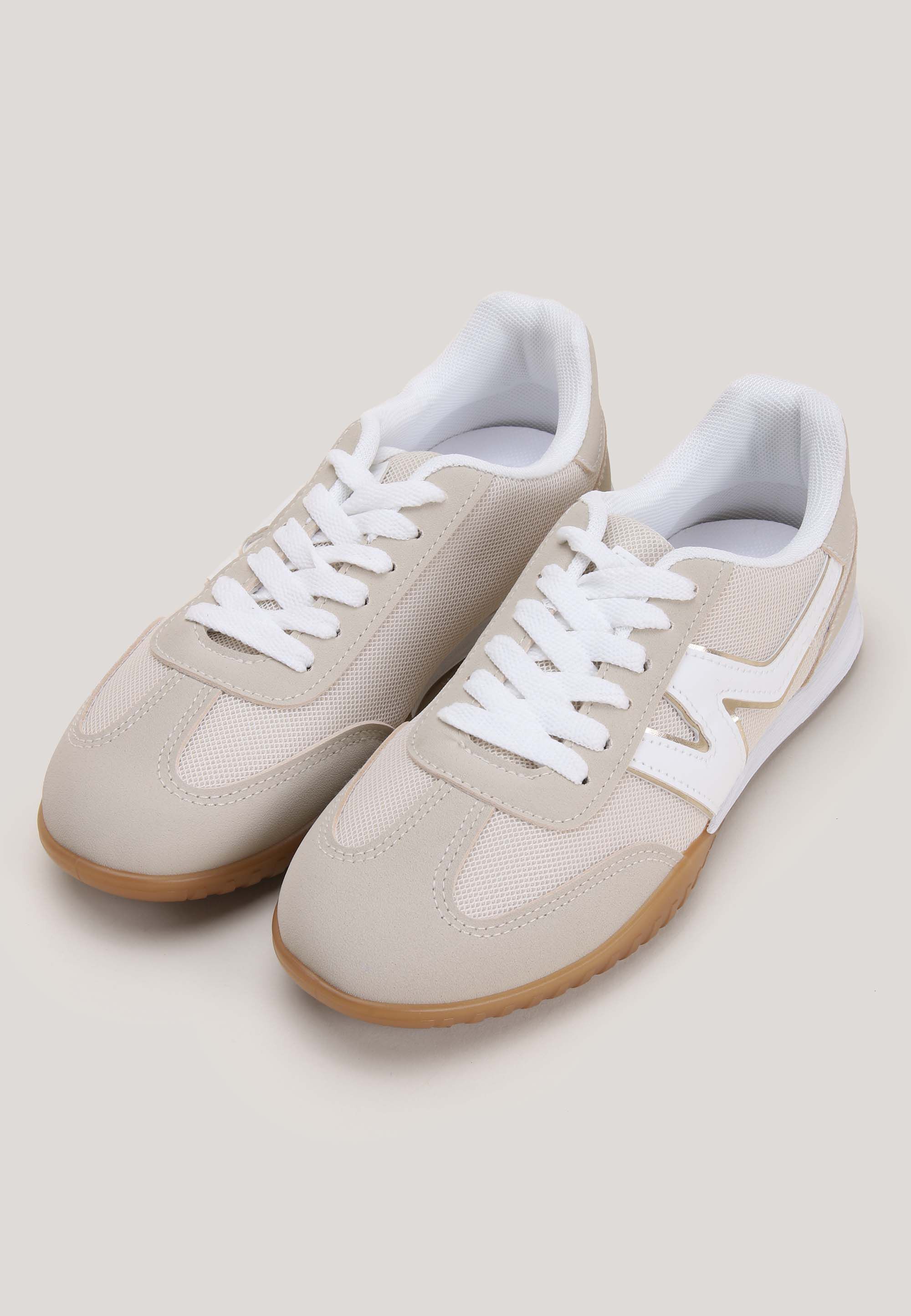 Womens Beige & White Casual Retro Jogger Trainers