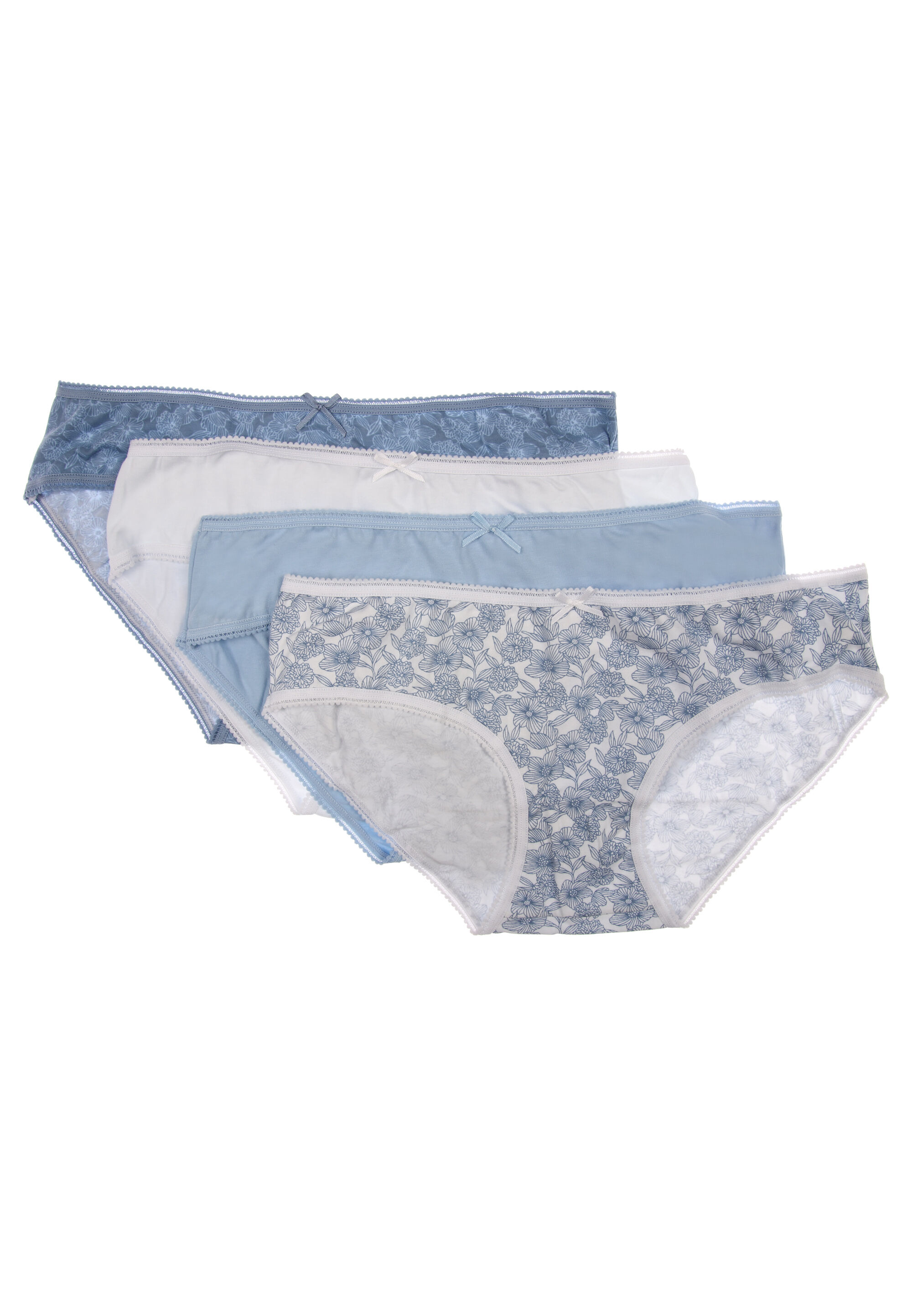 Womens 4pk Blue Floral Print Half Briefs