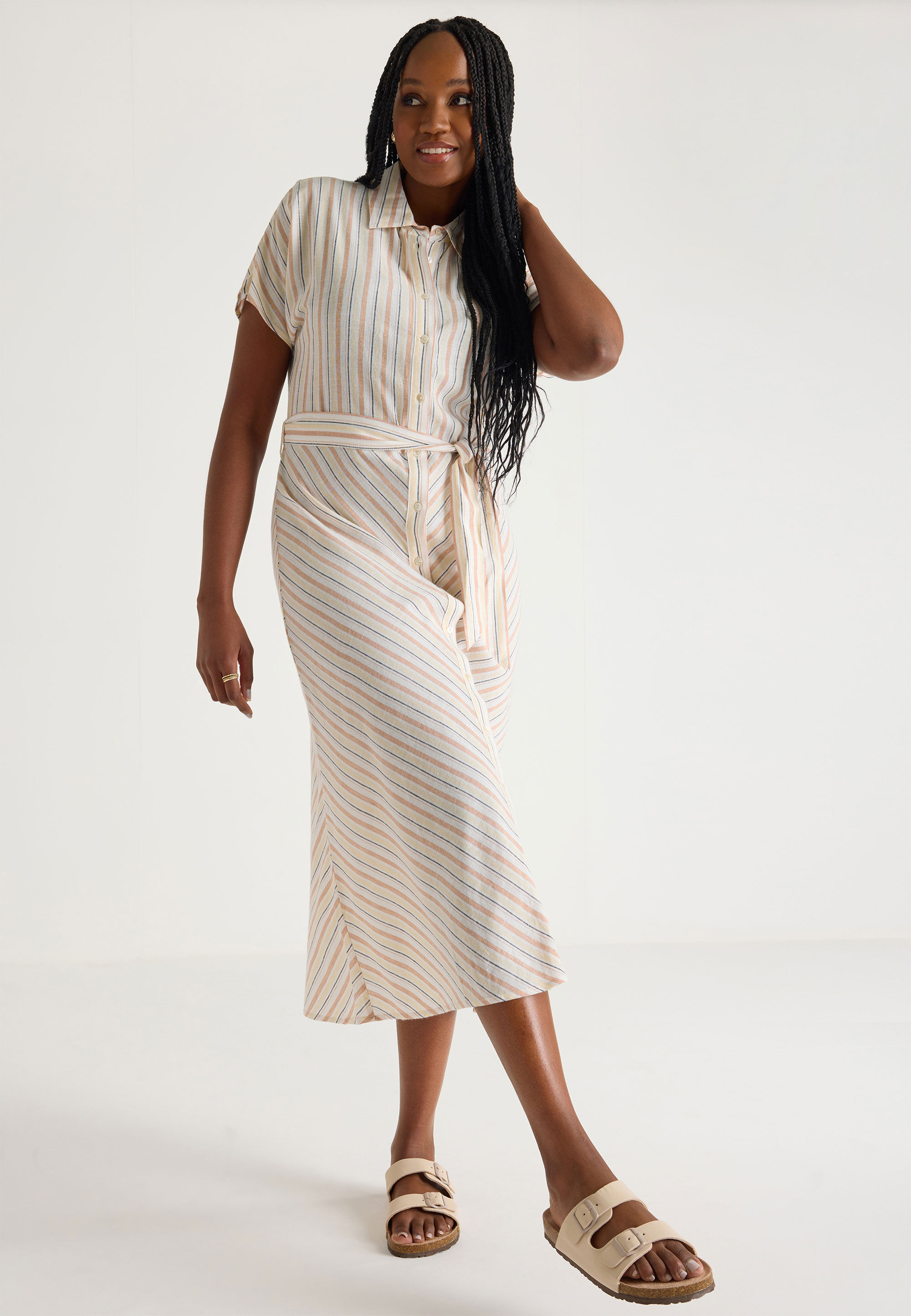 Womens Cream Stripe Shirt Dress