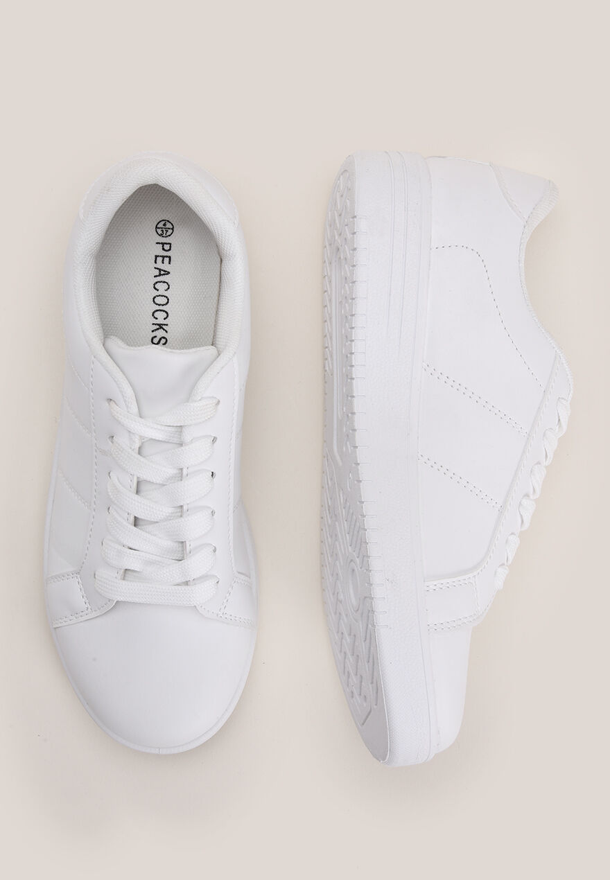 Womens White Casual Lace-Up Trainers