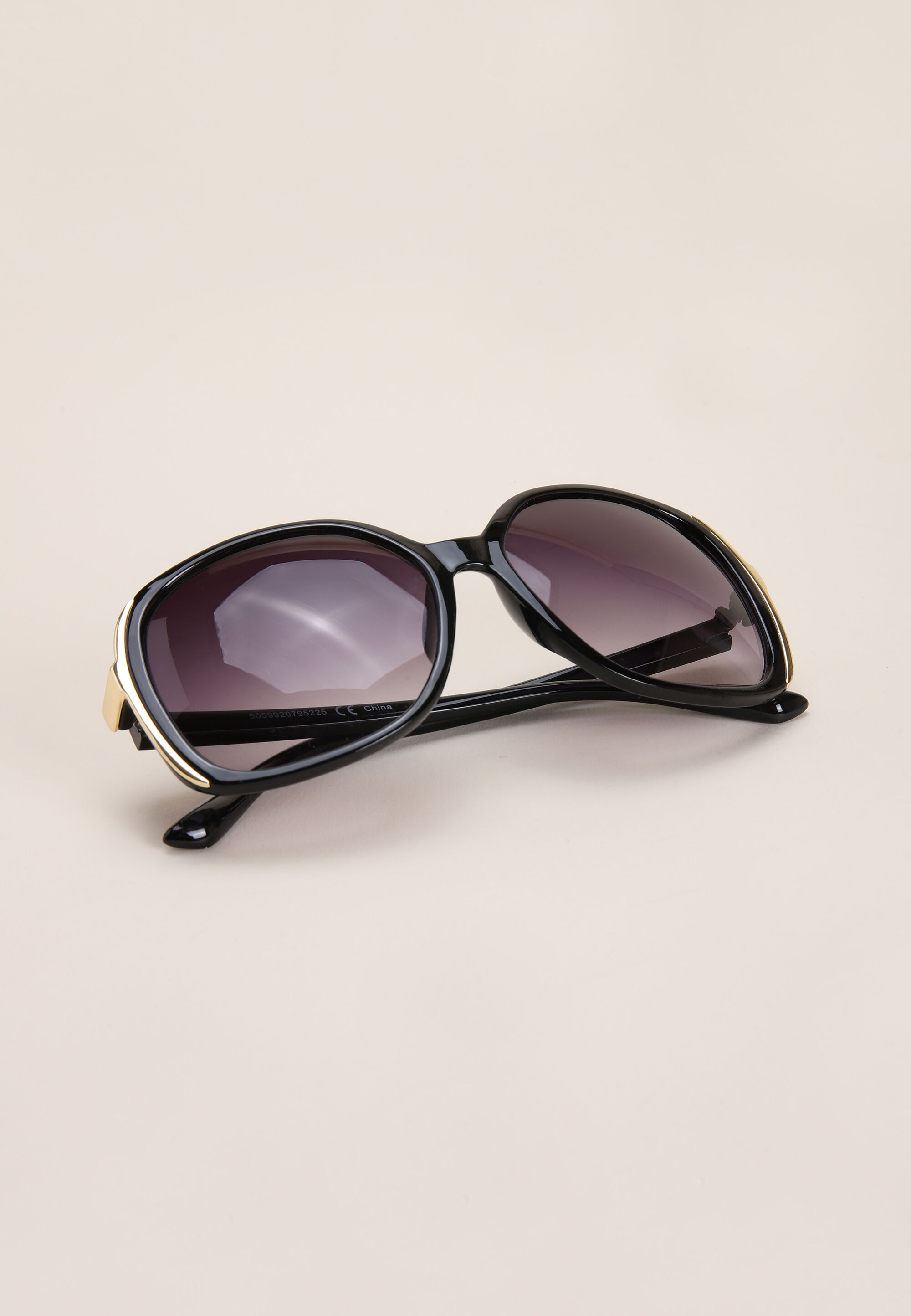 Womens Black & Gold Rectangular Sunglasses