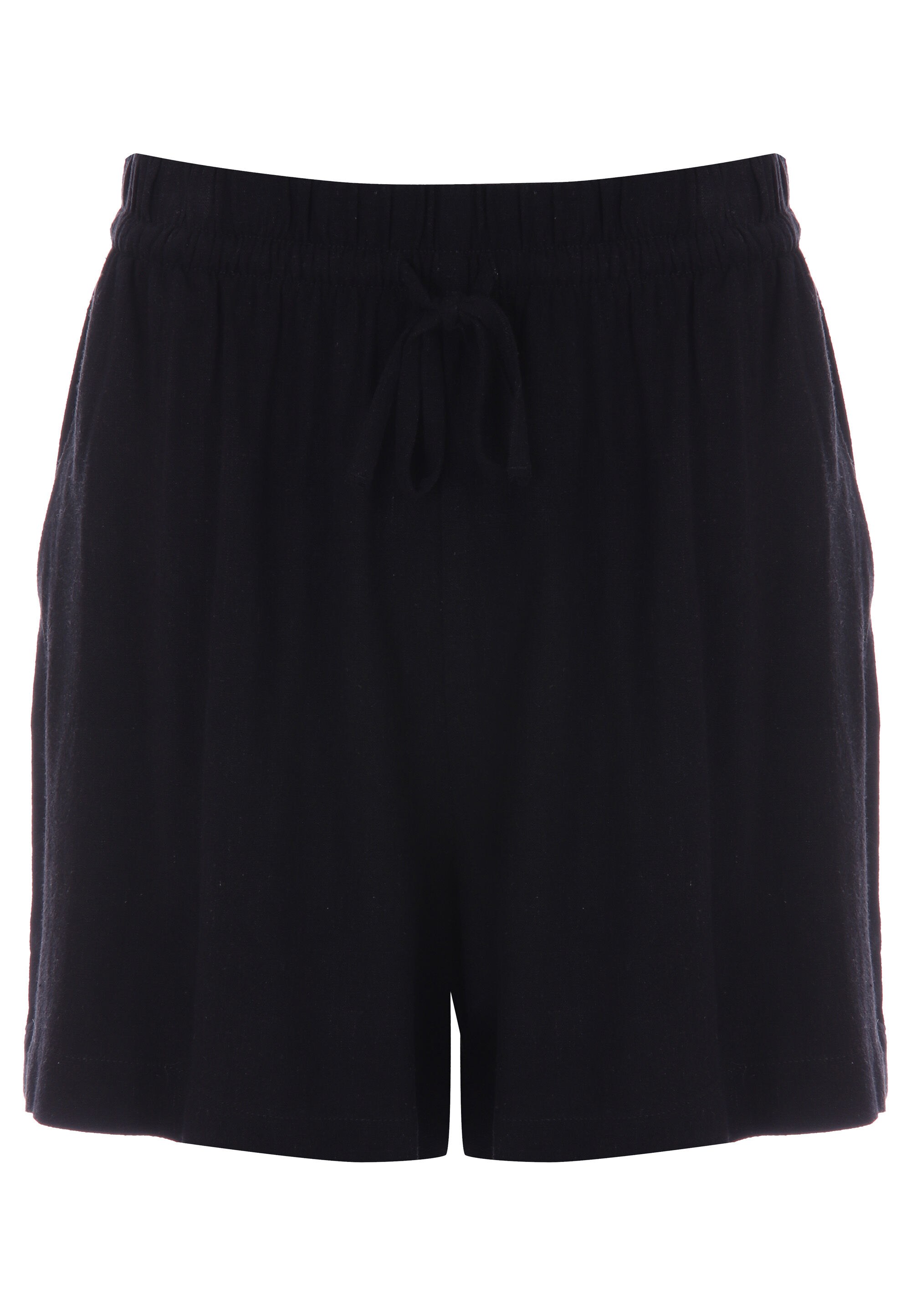 Womens Black Plain Linen Pull On Shorts