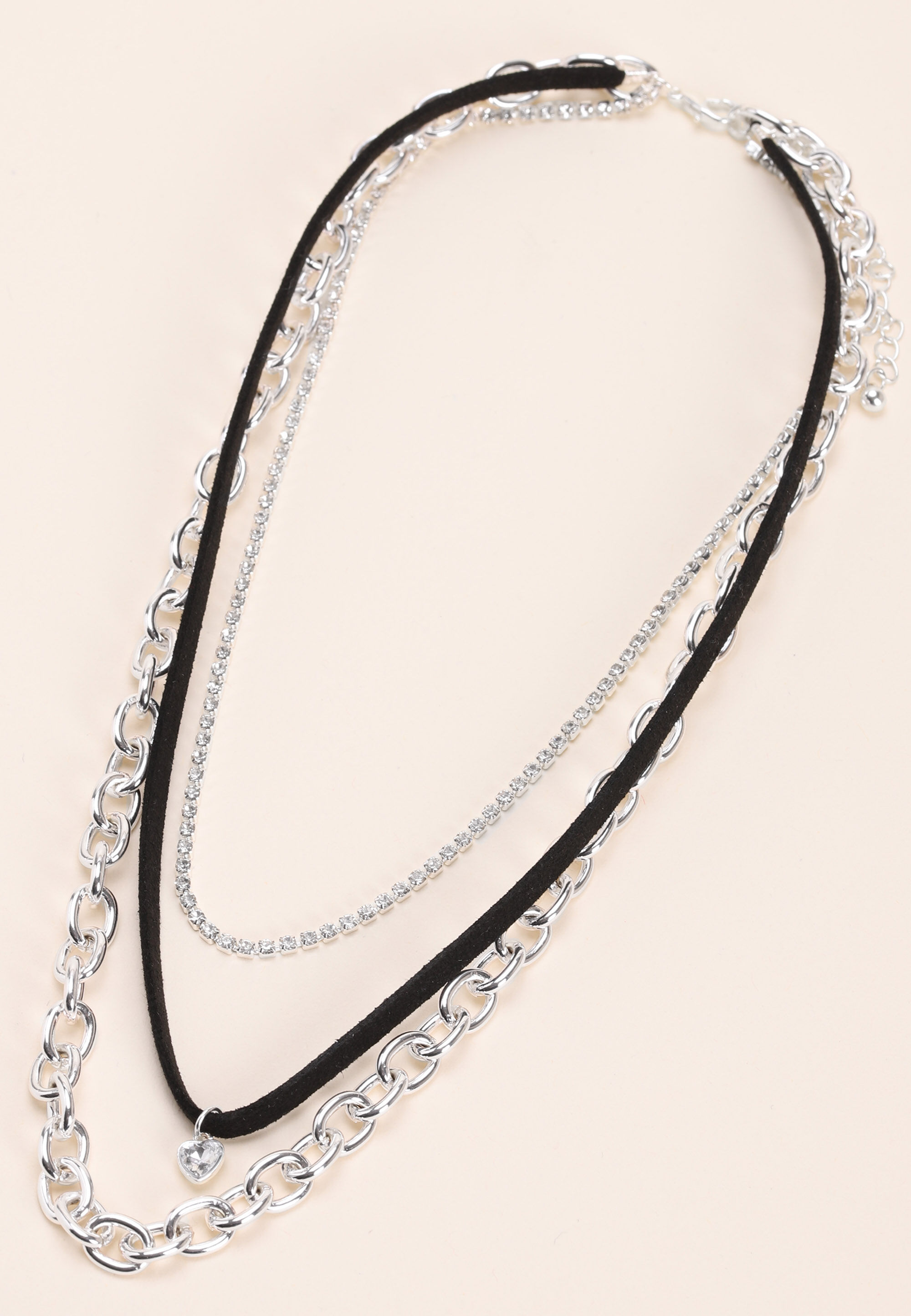 Womens Black & Silver Diamante Choker