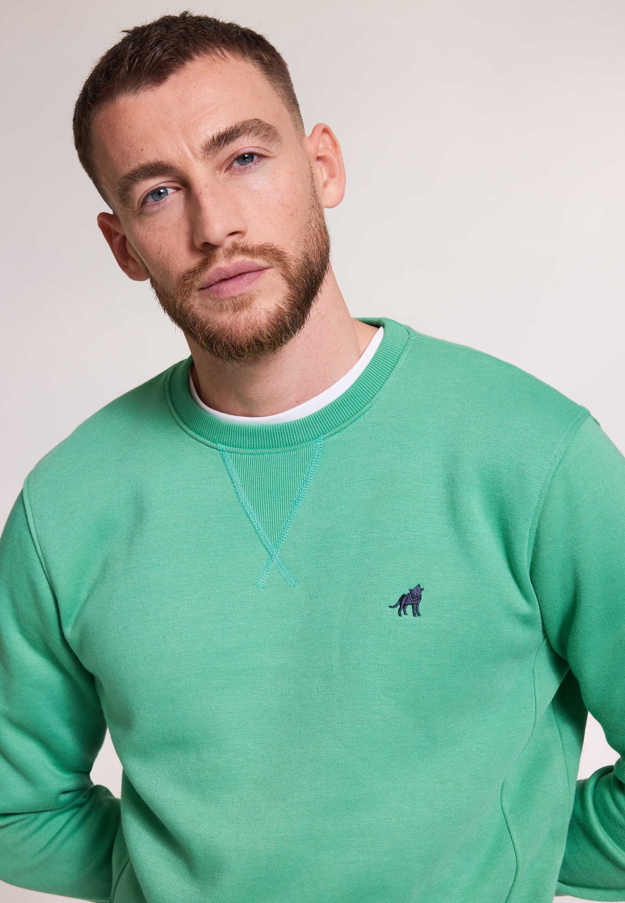 Mens Green Embroidered Crew Sweatshirt