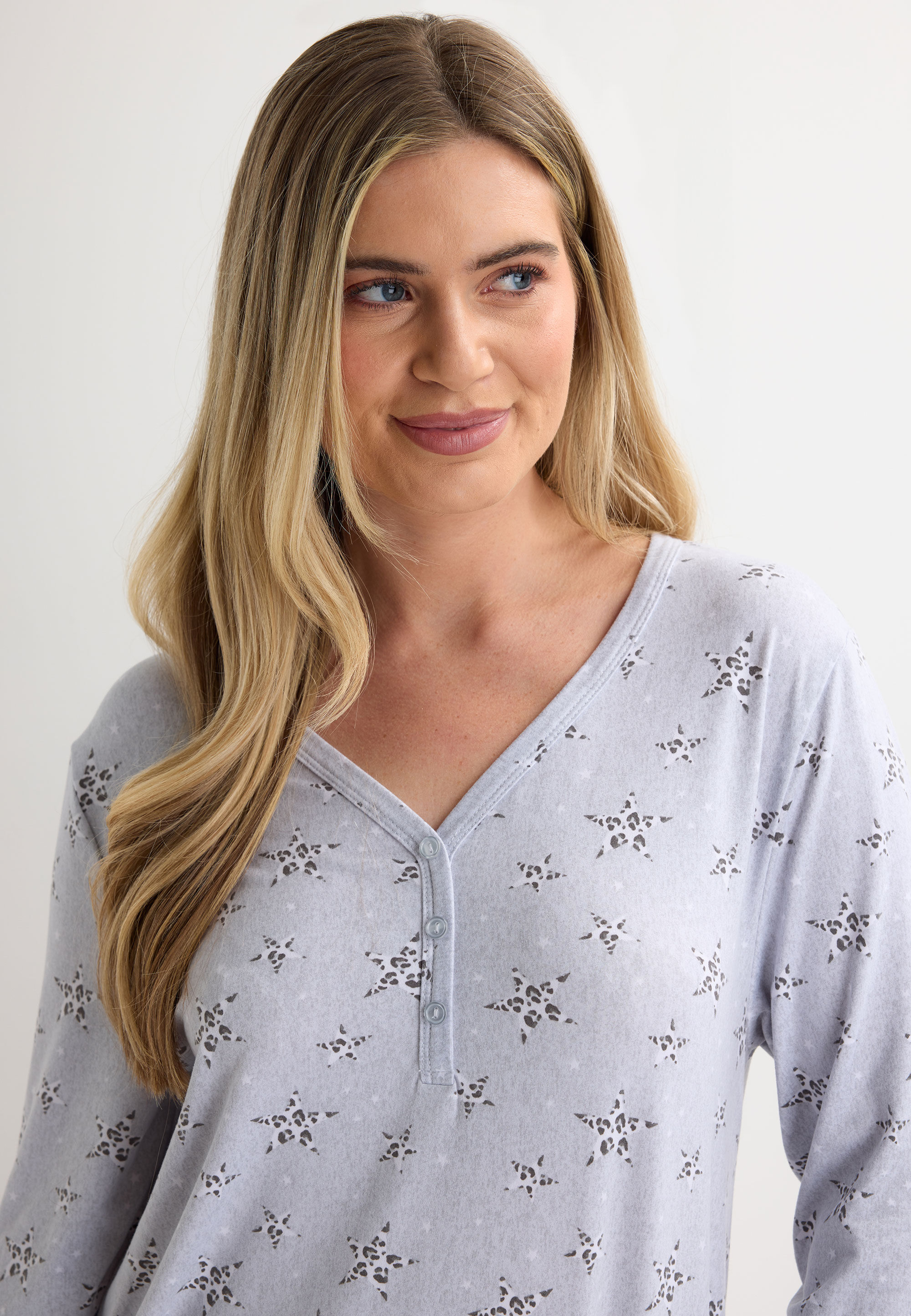 Womens Grey Star Leopard Print Soft Touch Nightshirt