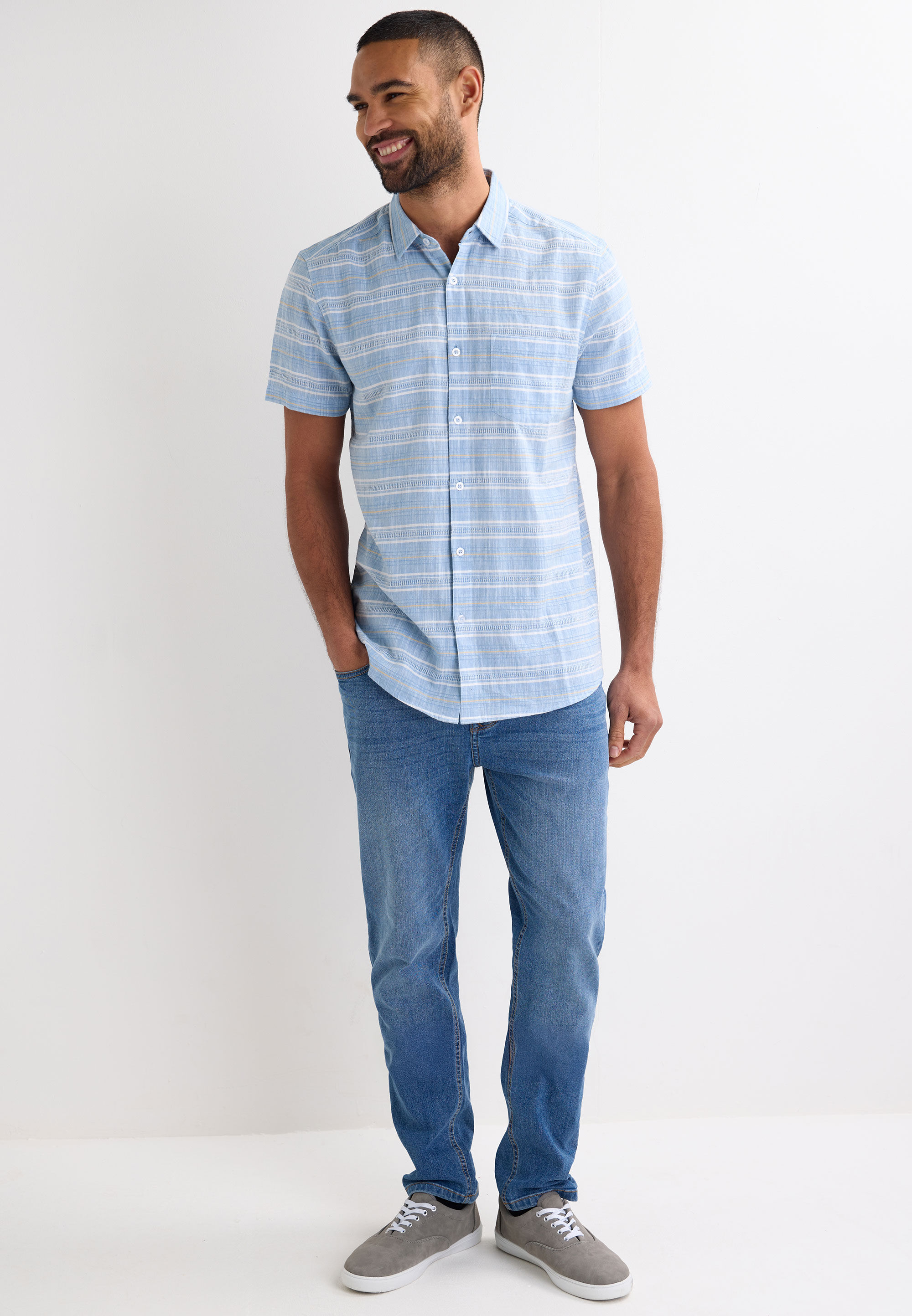 Mens Light Blue Stripe Short Sleeve Shirt