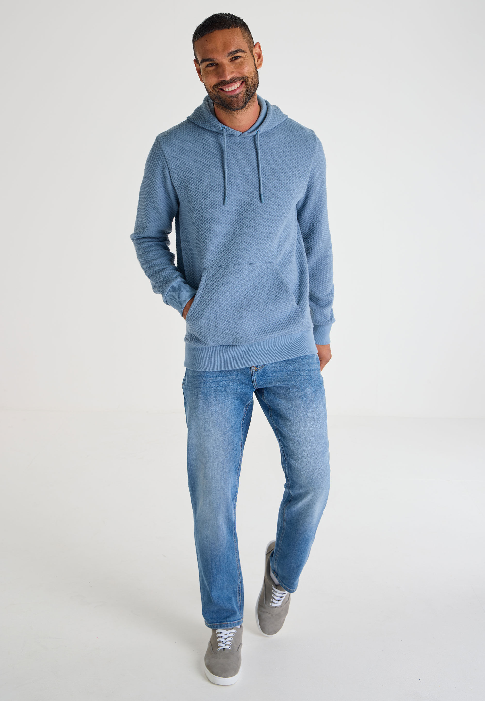Mens Blue Textured Hoodie Sweatshirt
