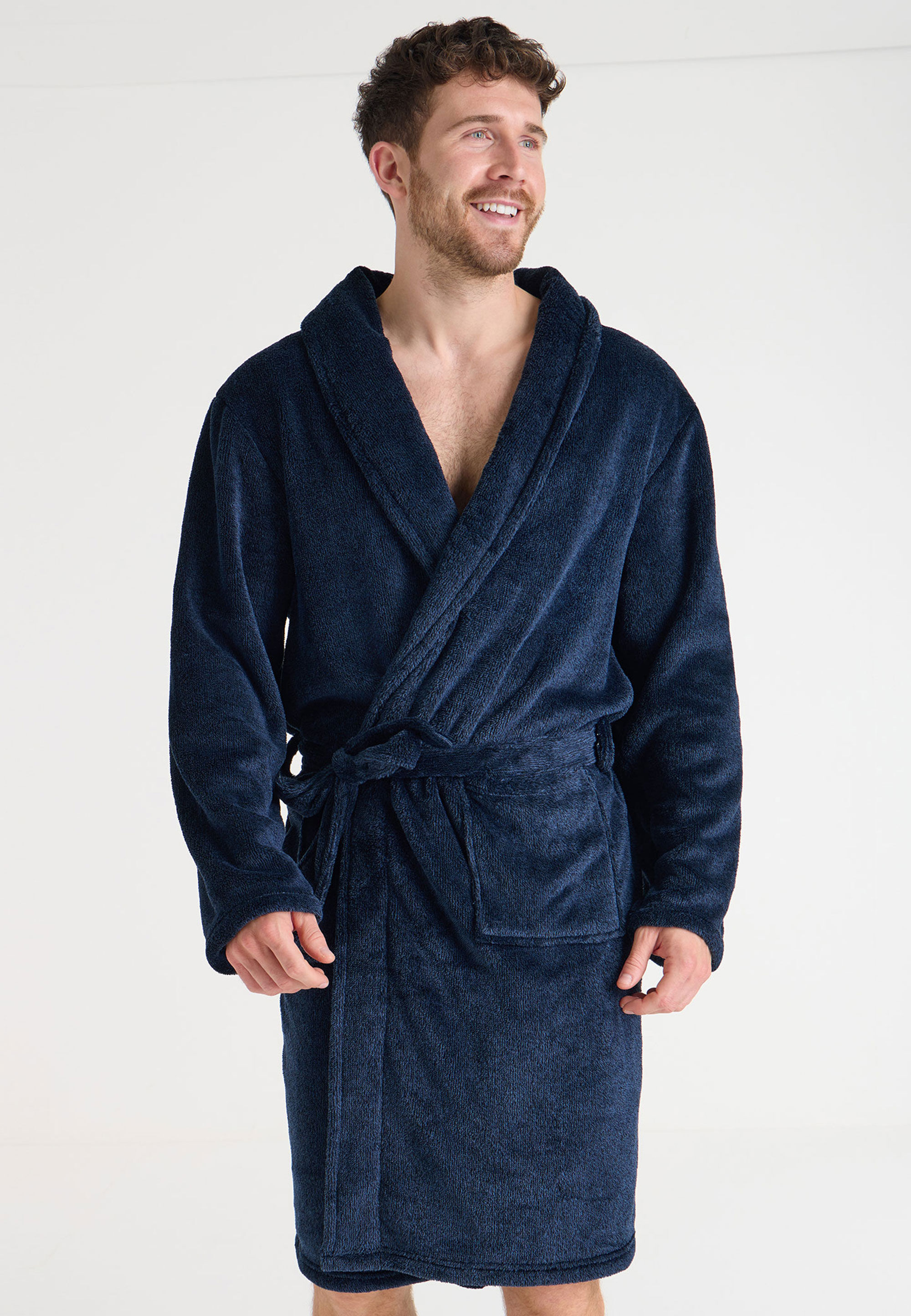 Mens Navy Shawl Collar Dressing Gown
