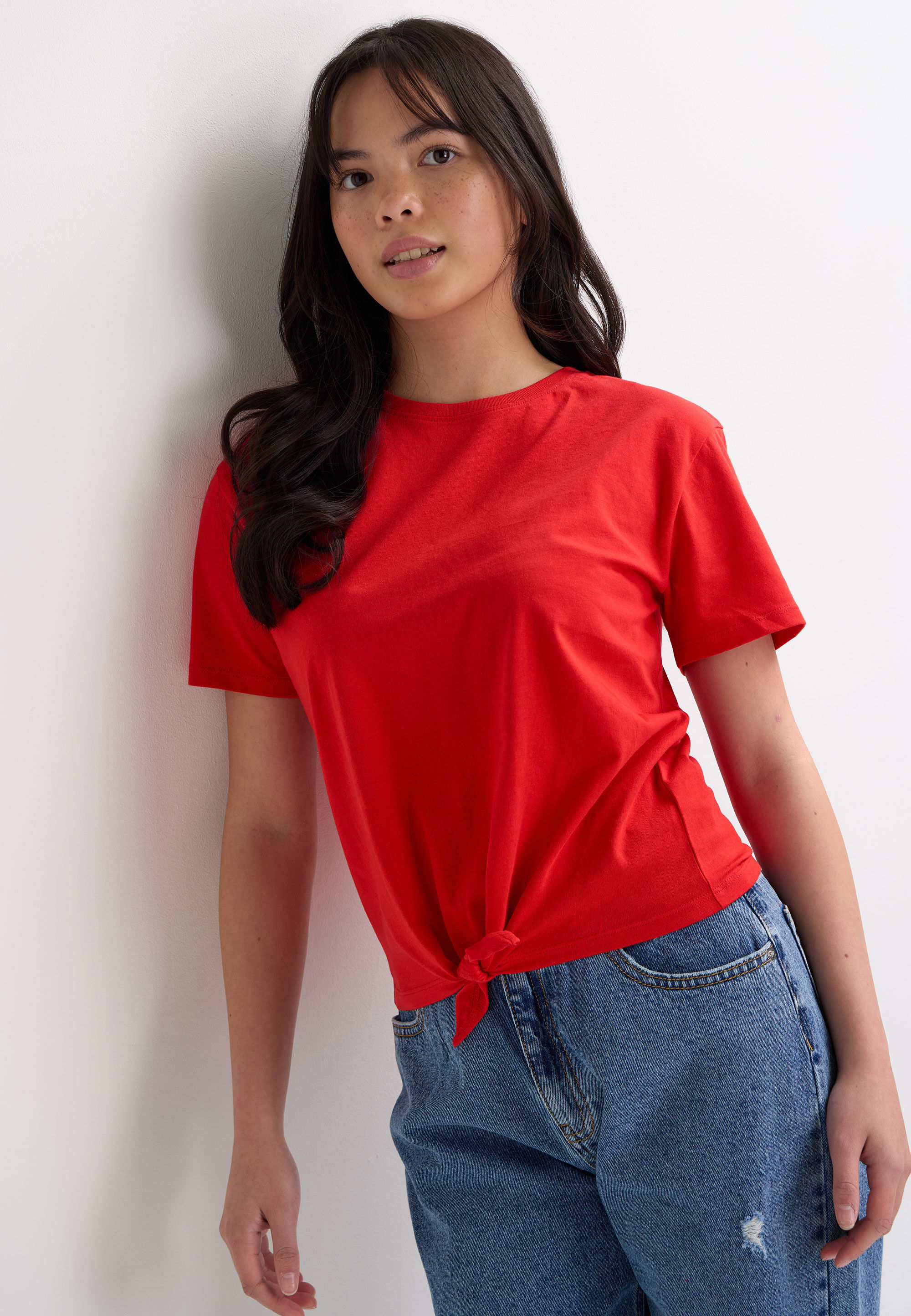Older Girls Red Front Tie T-Shirt