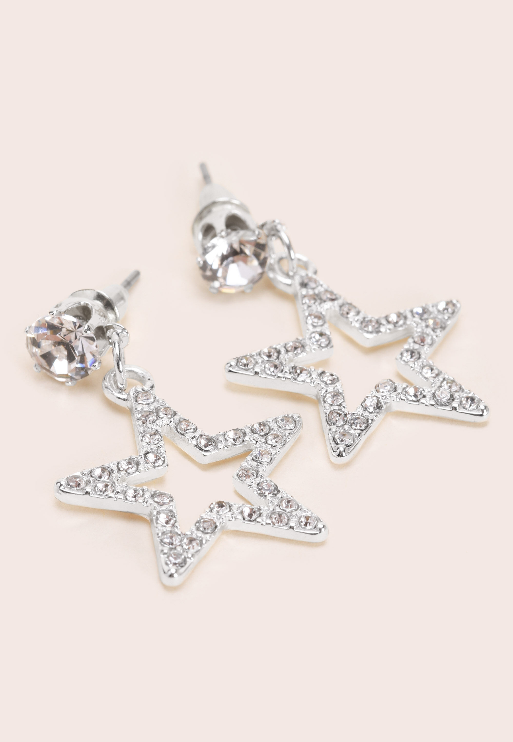 Womens Silver Diamante Star Drop Earrings