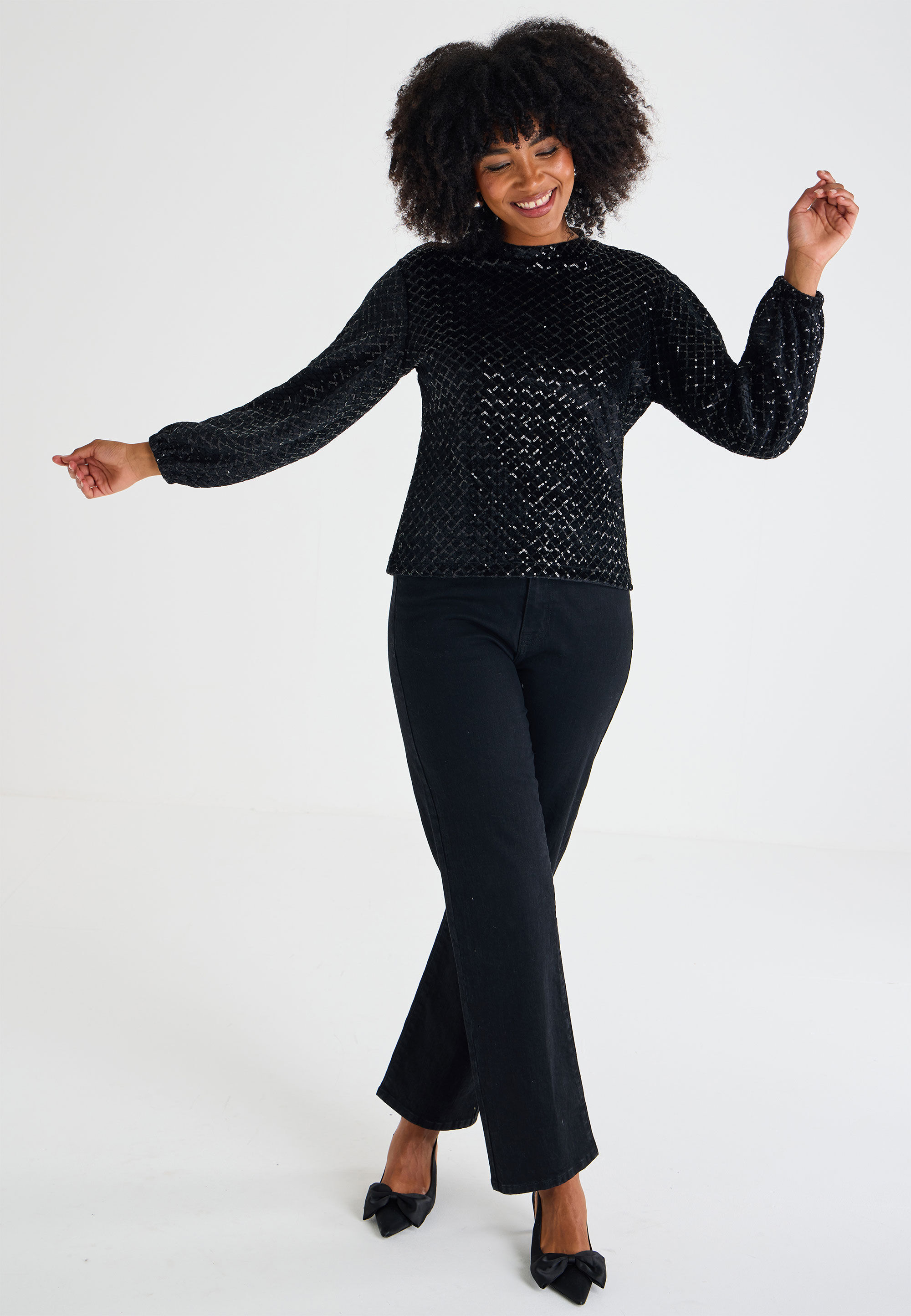 Womens Black Velvet Sequin Keyhole Top