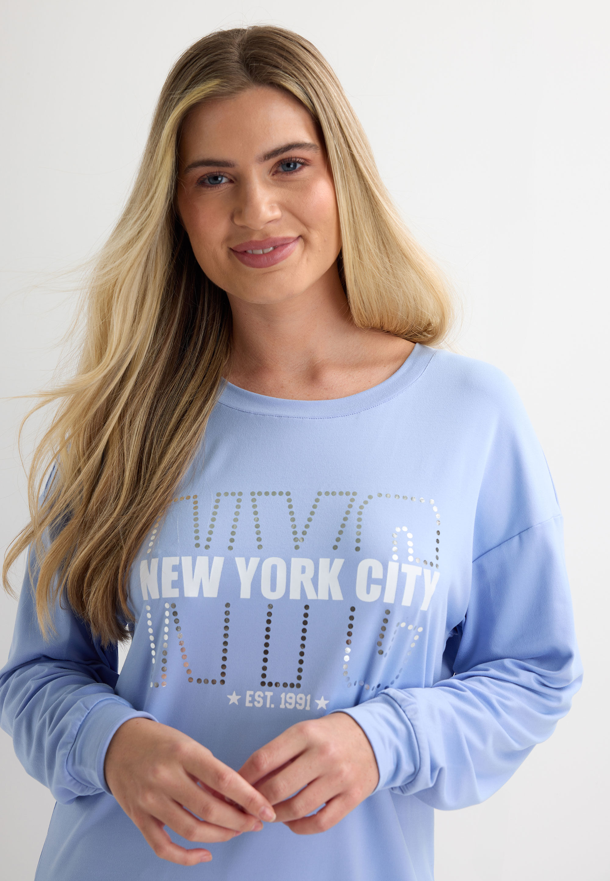Womens Blue NYC Star Print Soft Touch Pyjama Set