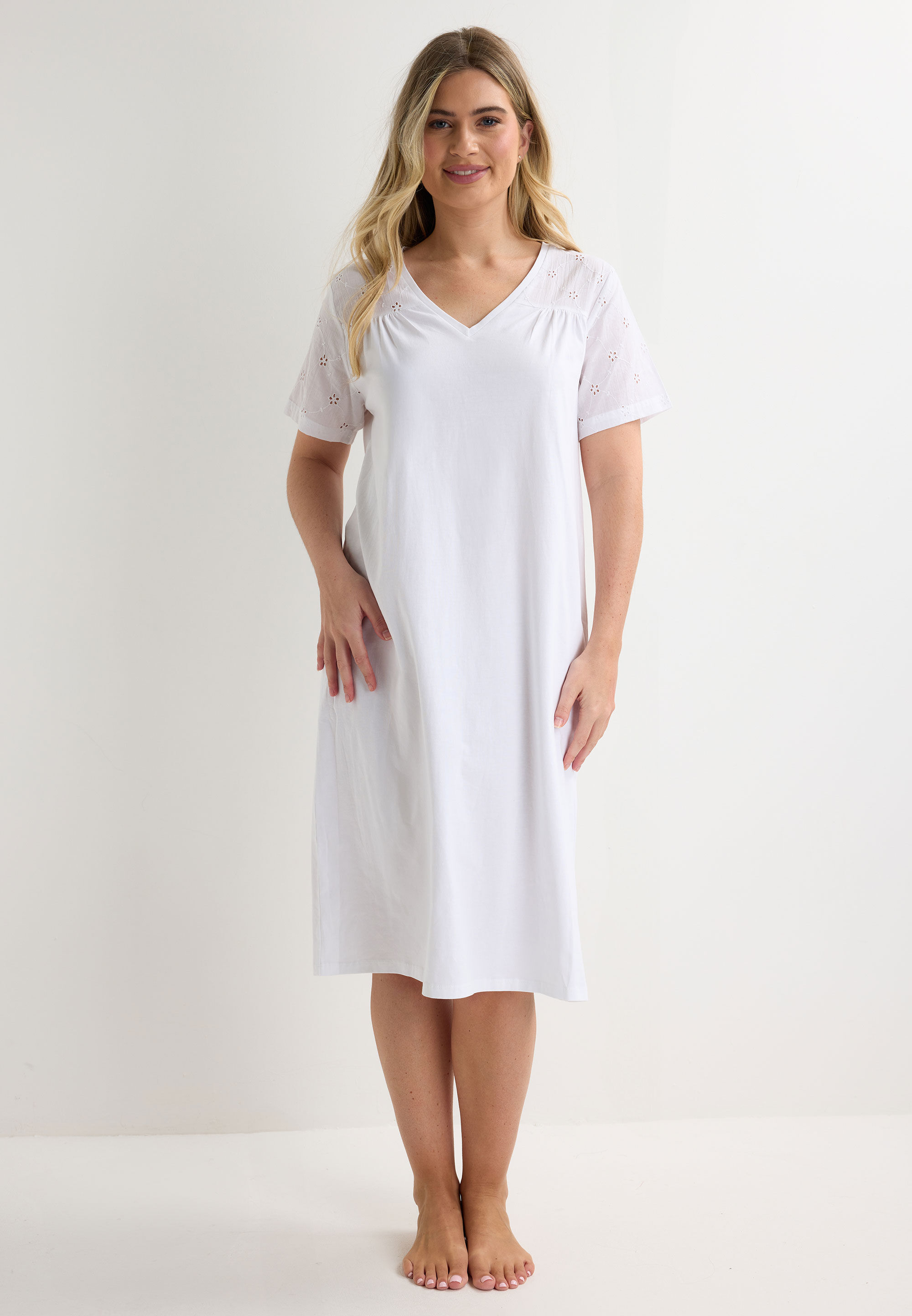 Womens White Broidery Short Sleeve Nightdress