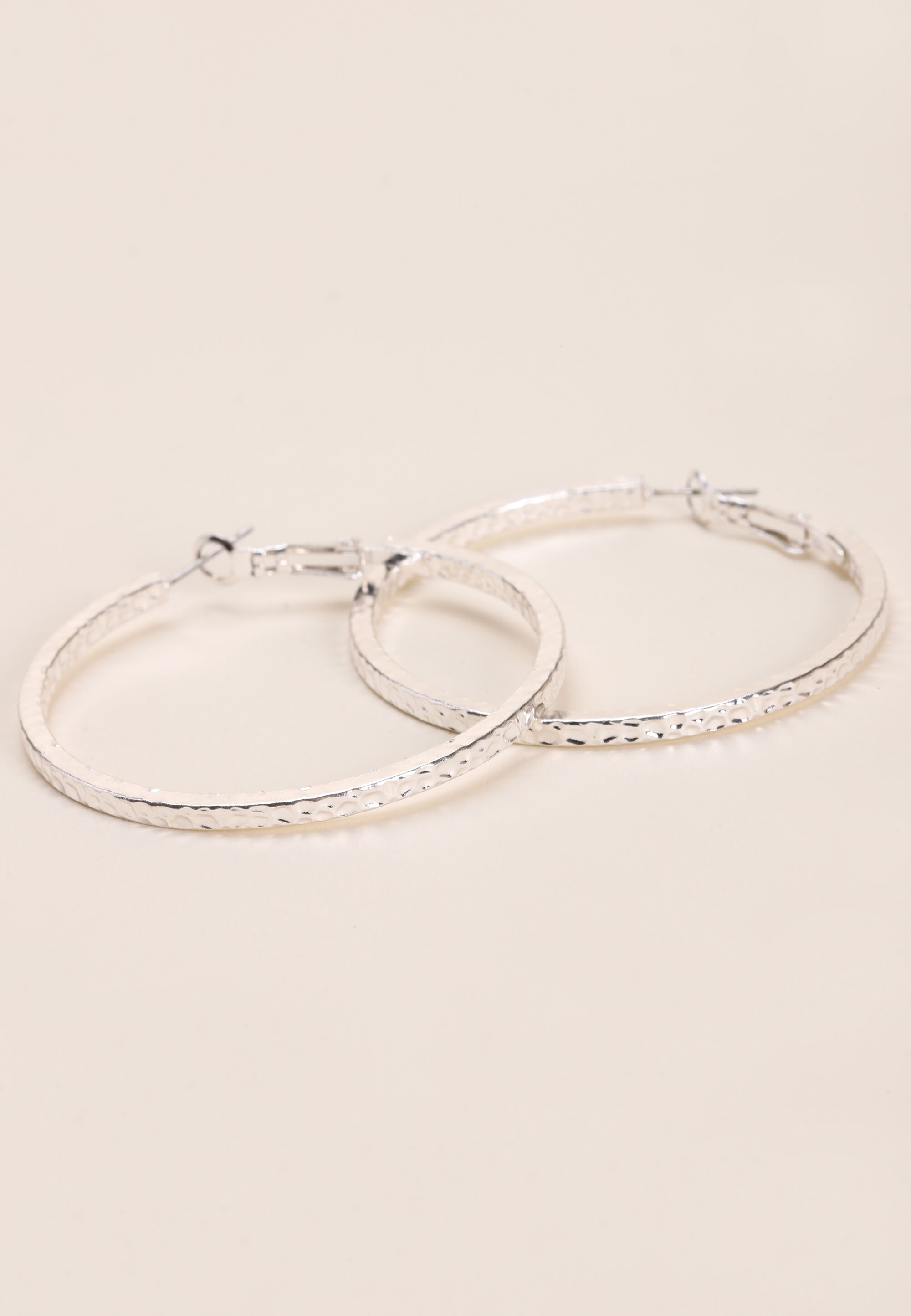 Womens Silver Textured Hoop Earrings