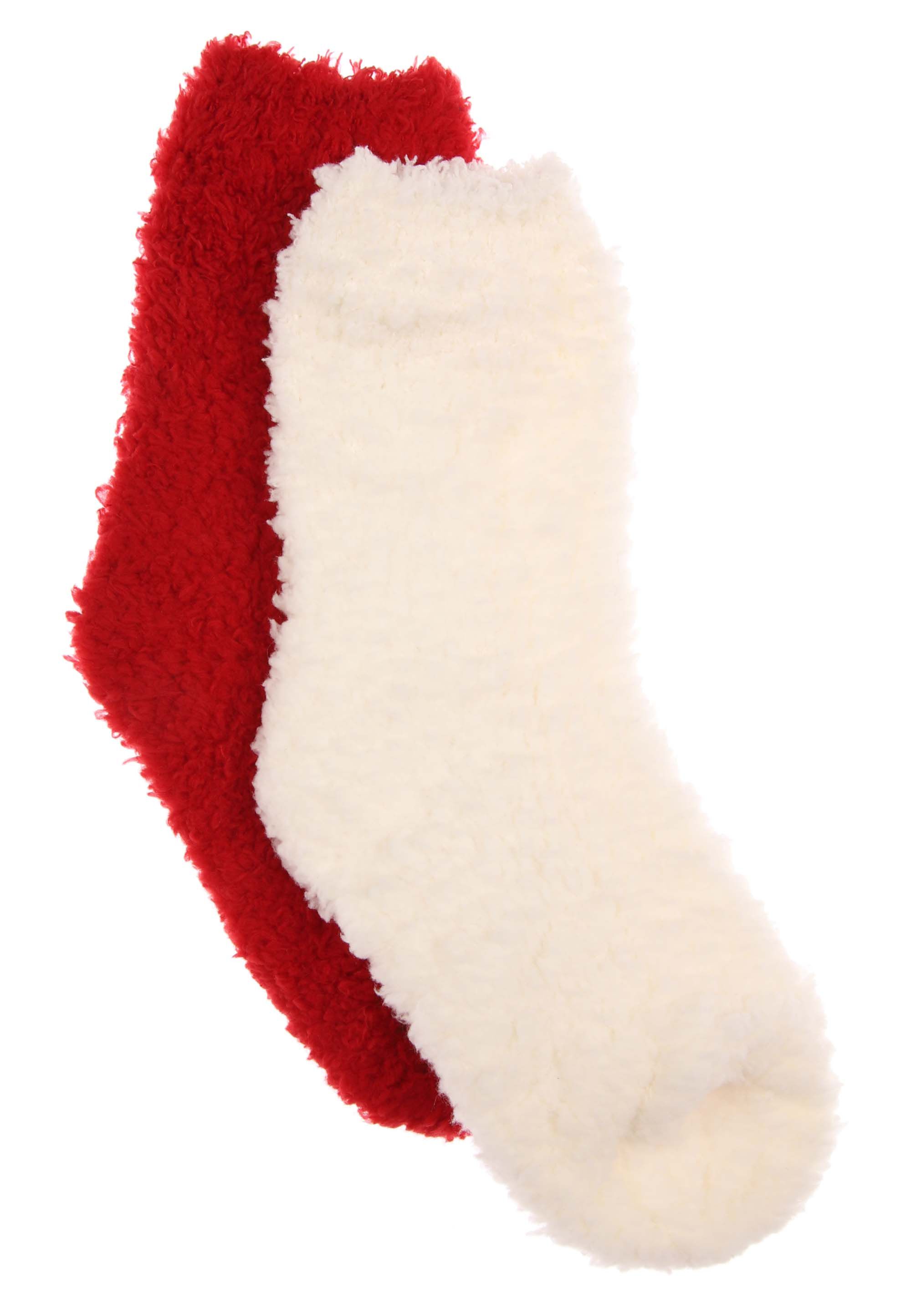 Womens 2pk Red & Cream Teddy Fleece Socks