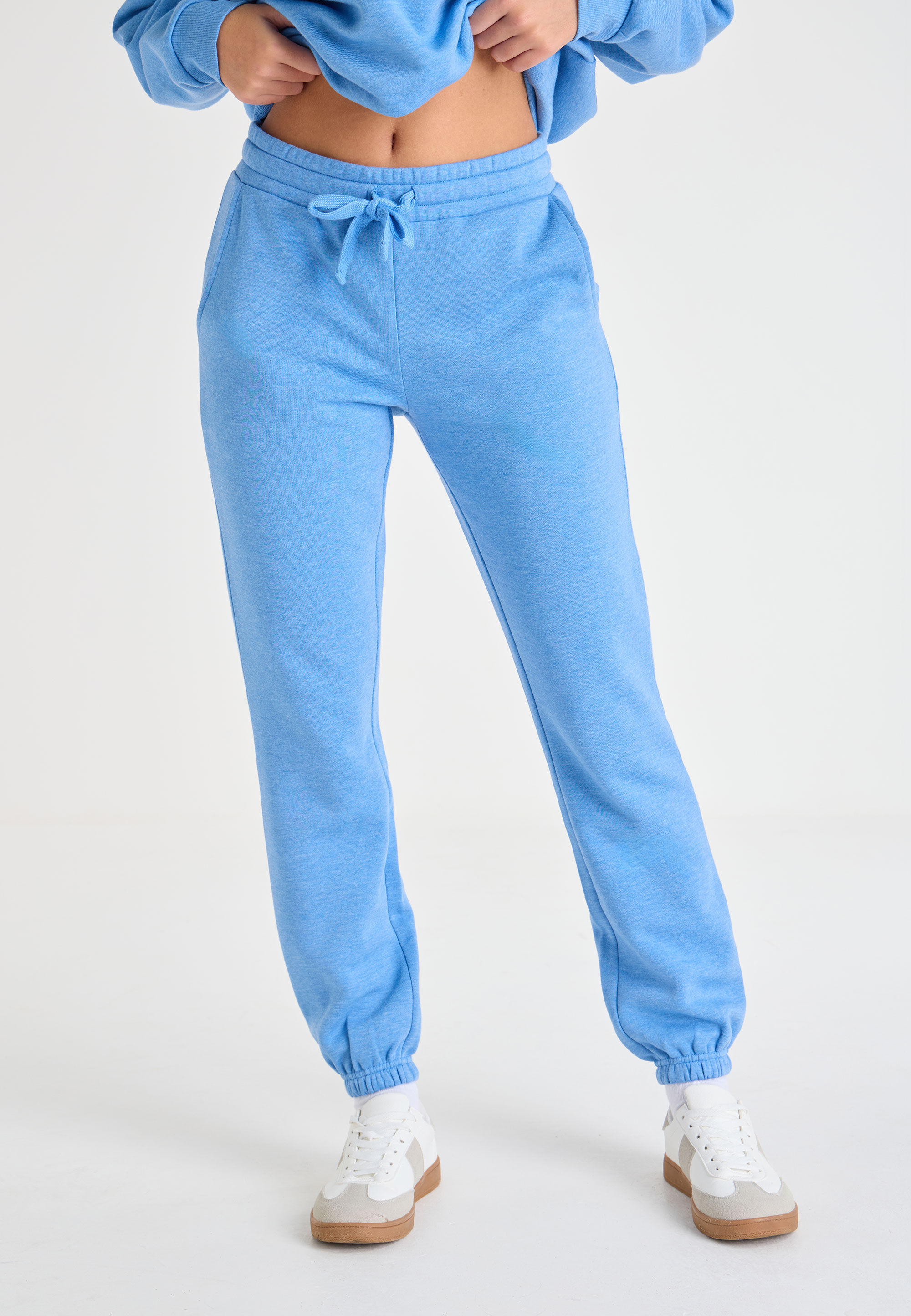 Womens Blue Plain Cuffed Joggers