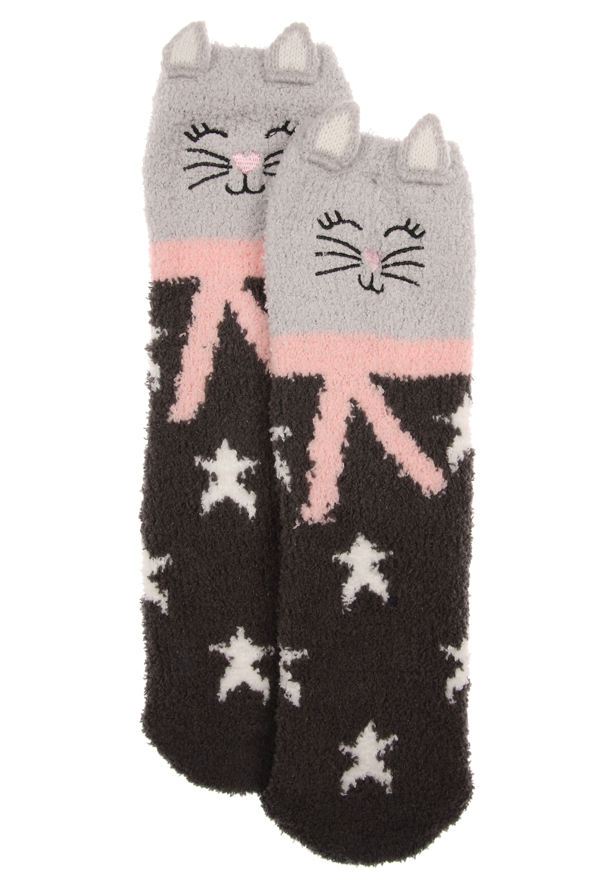 Womens 1pk Grey Cat Marshmallow Cosy Socks
