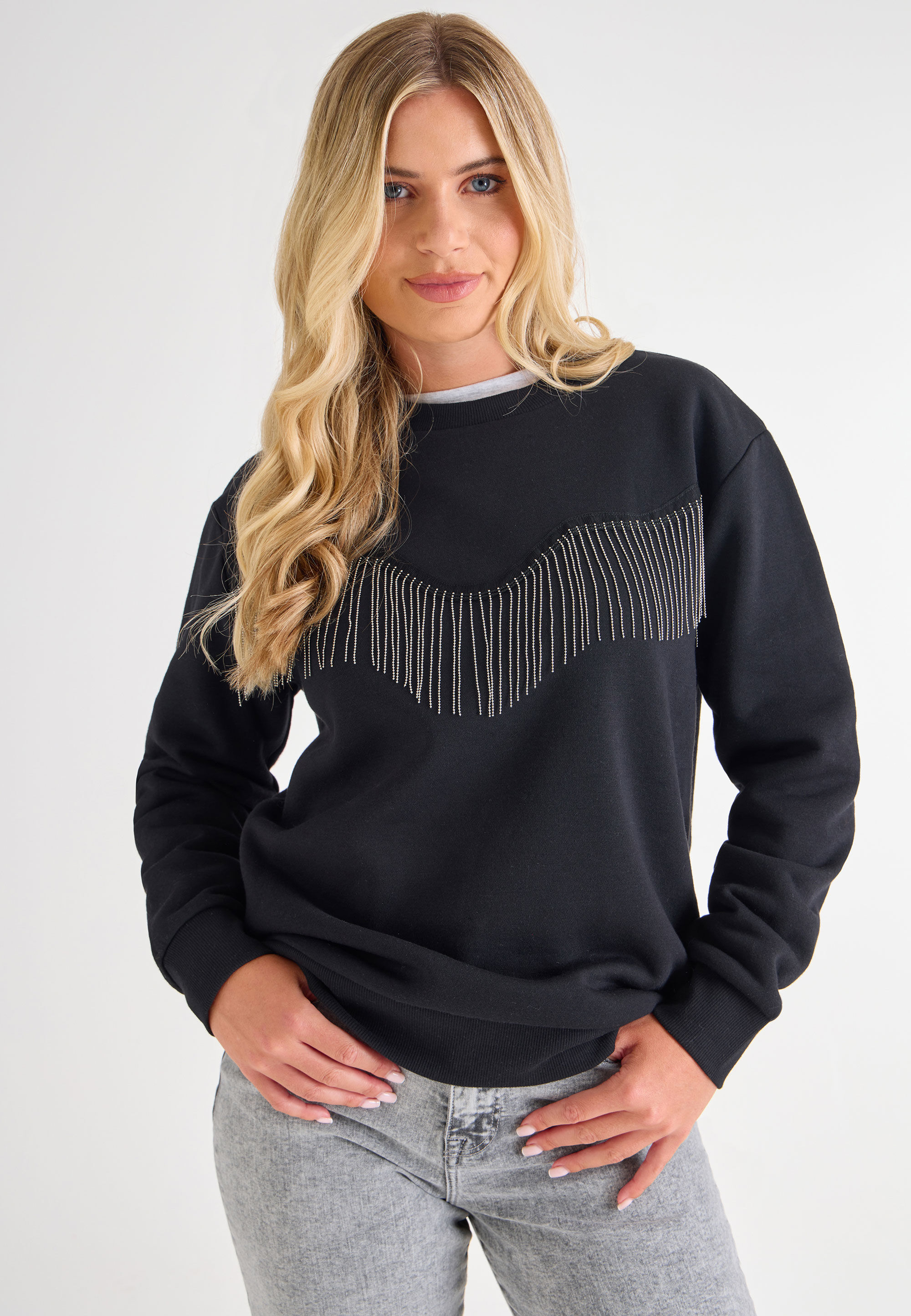 Womens Black Western Trim Sweatshirt