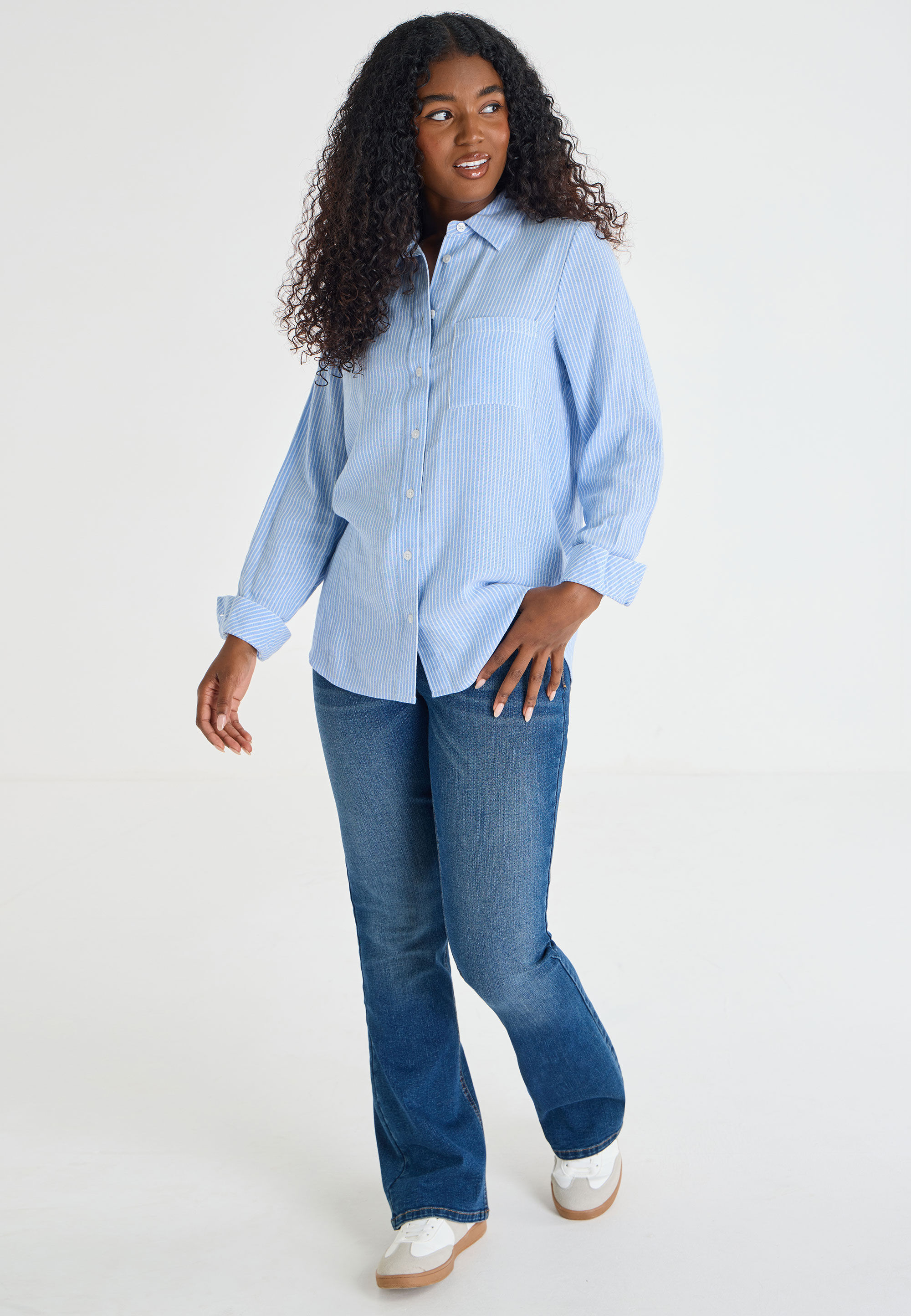 Womens Blue Stripe Long Sleeve Shirt